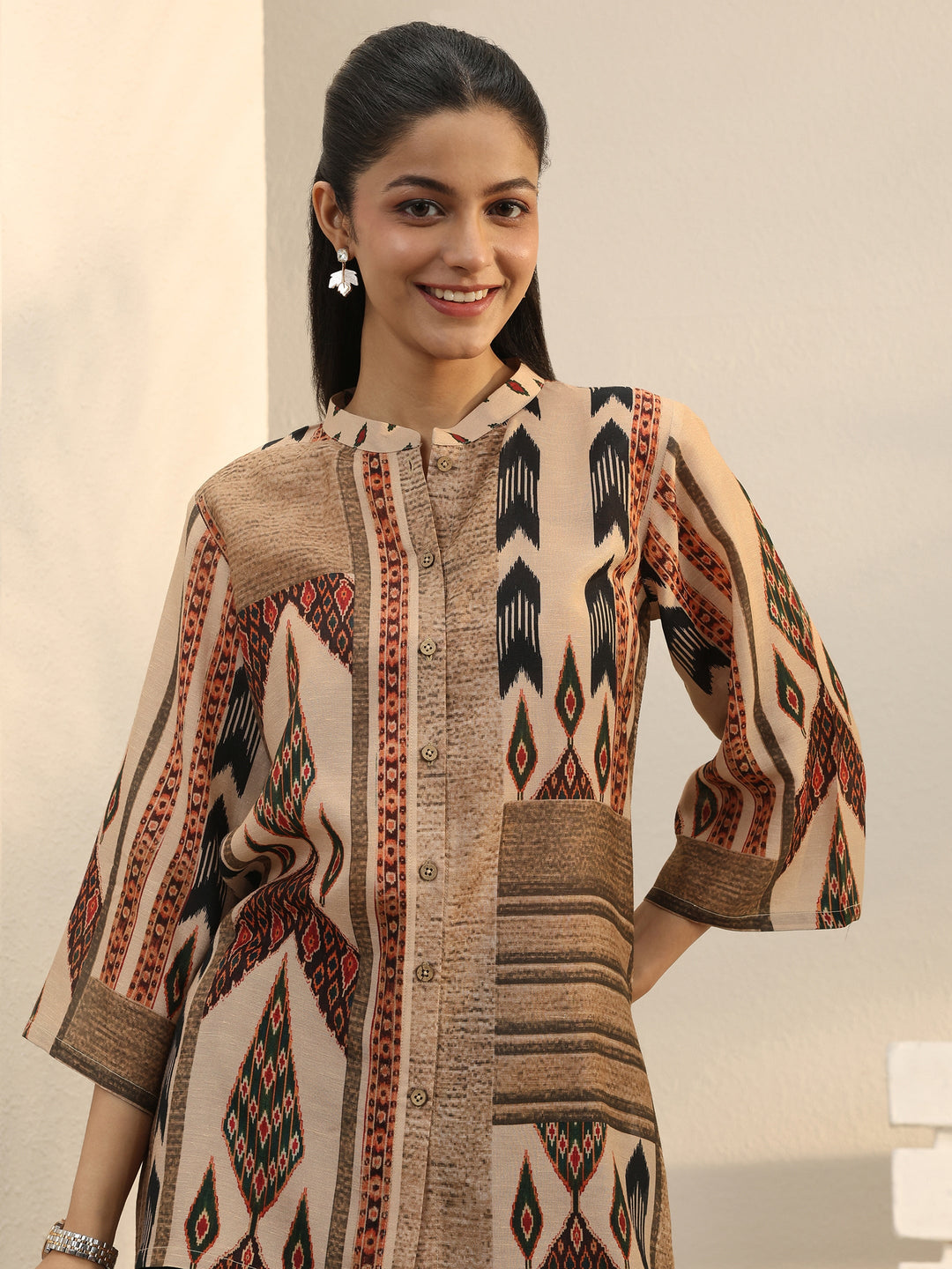  Multi Colour Ethnic Printed Linen Shirt 