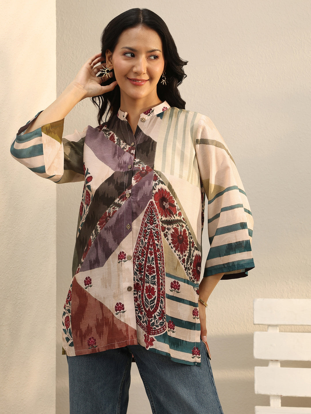  Multi Colour Printed Linen Shirt 