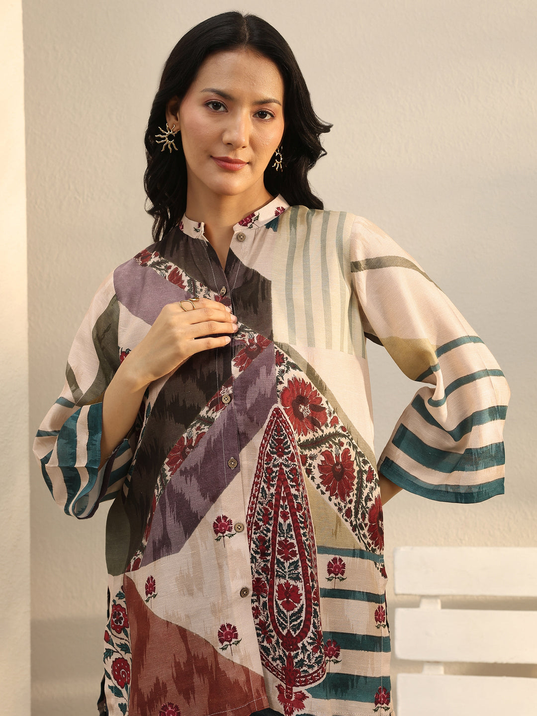  Multi Colour Printed Linen Shirt 
