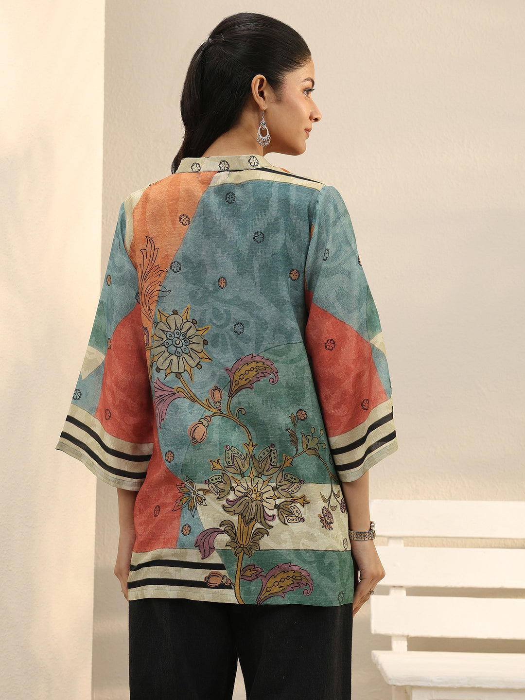  Multi Colour Floral Printed Linen Shirt 