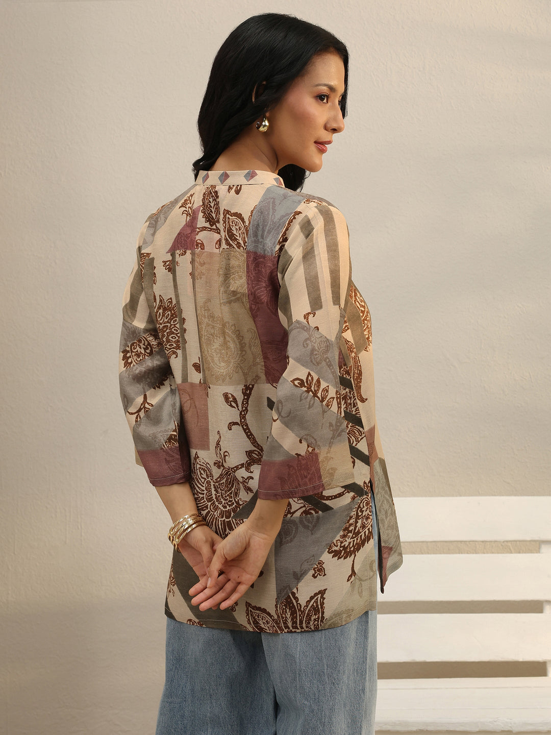  Multi Colour Floral Printed Linen Shirt 