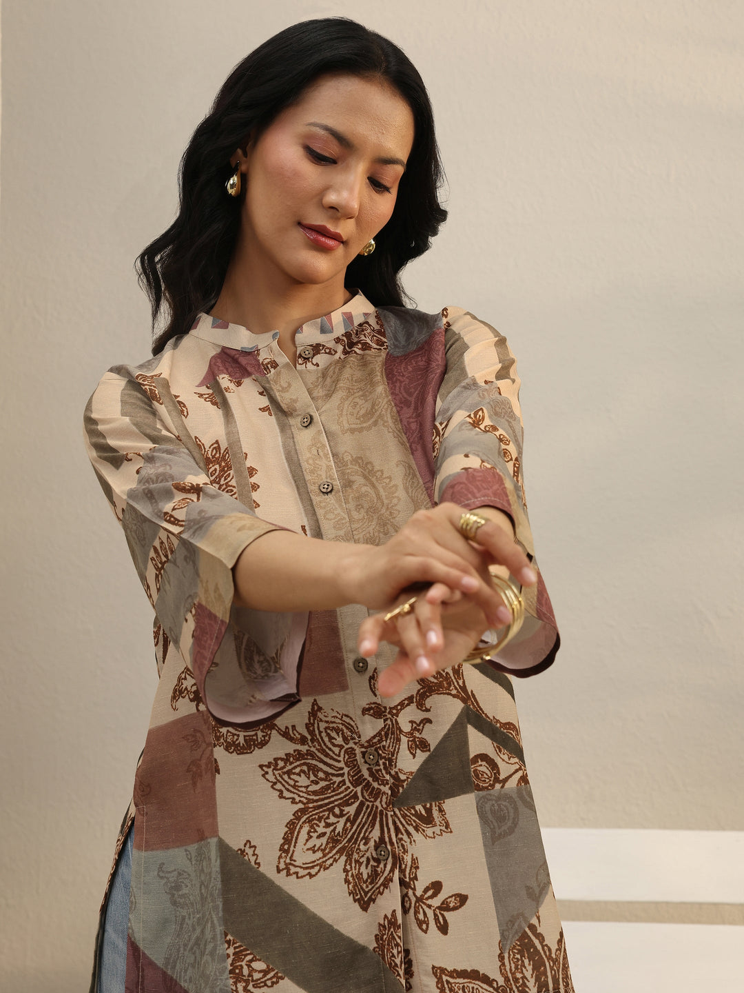  Multi Colour Floral Printed Linen Shirt 
