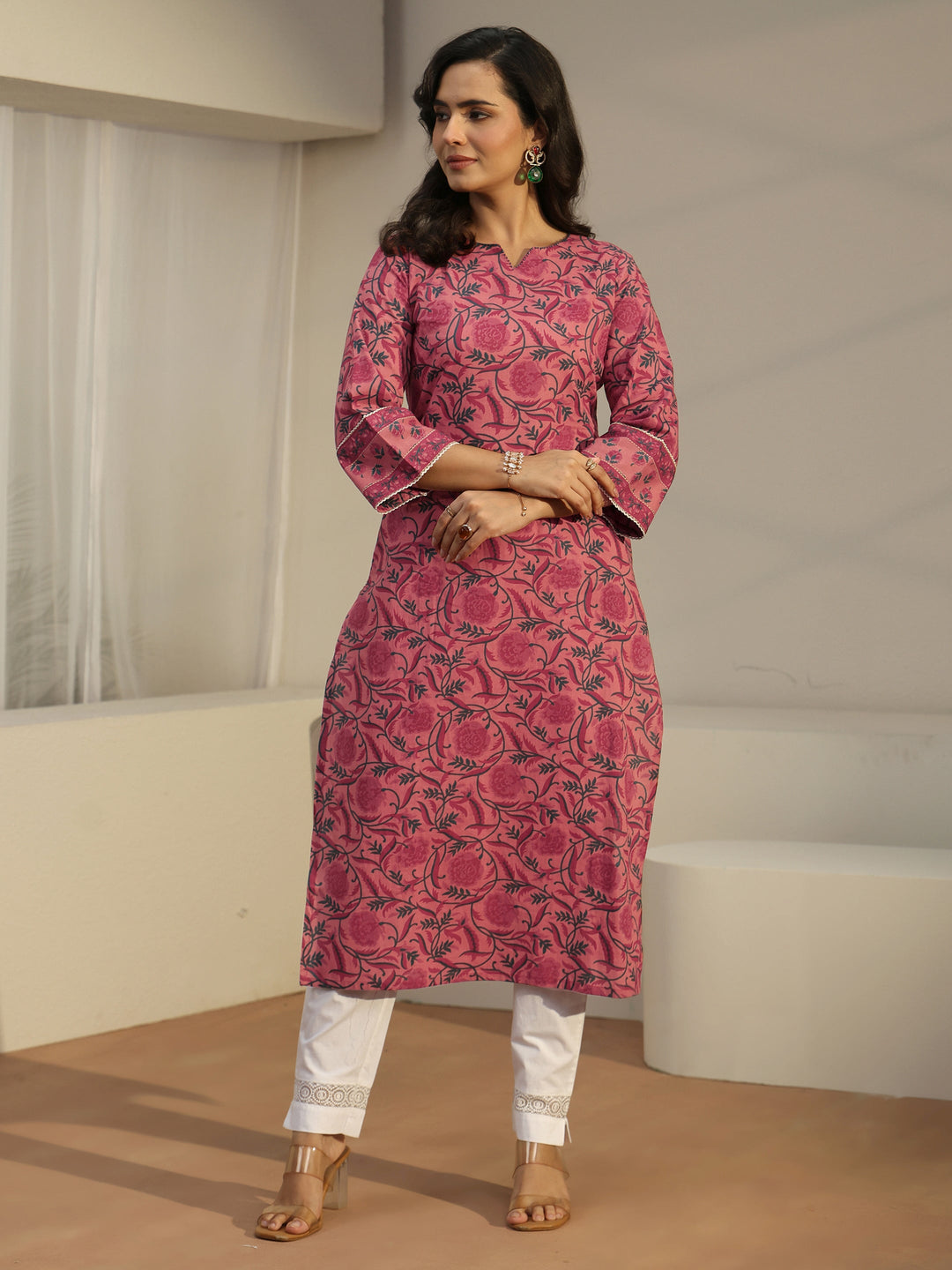  Libas Coral Floral Printed Cotton Straight Kurta 