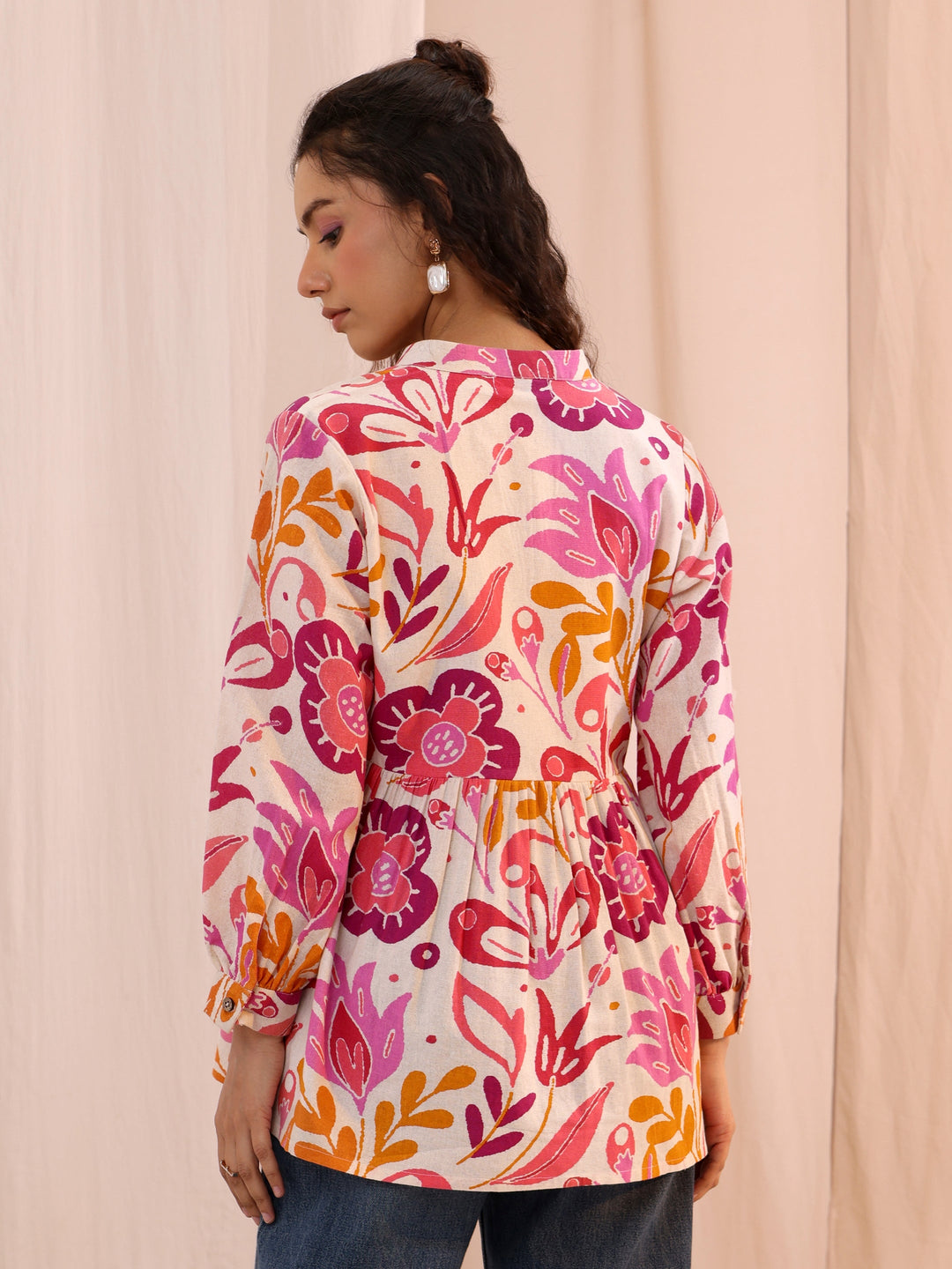  Multi Floral Printed Cotton Anarkali Short Kurti 