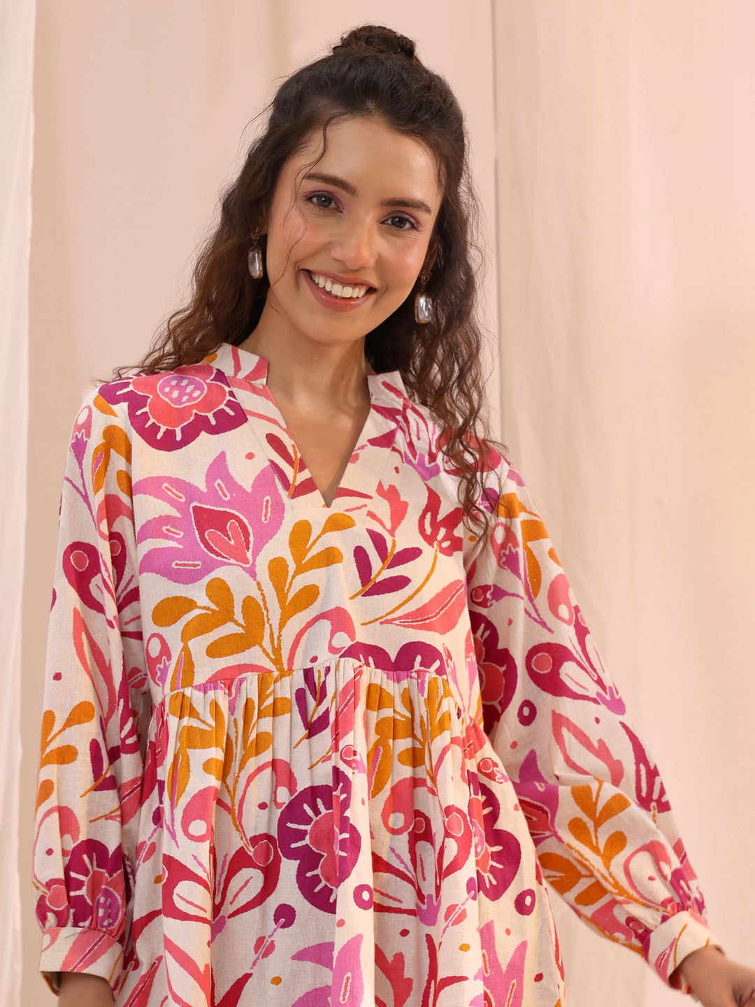  Multi Floral Printed Cotton Anarkali Short Kurti 
