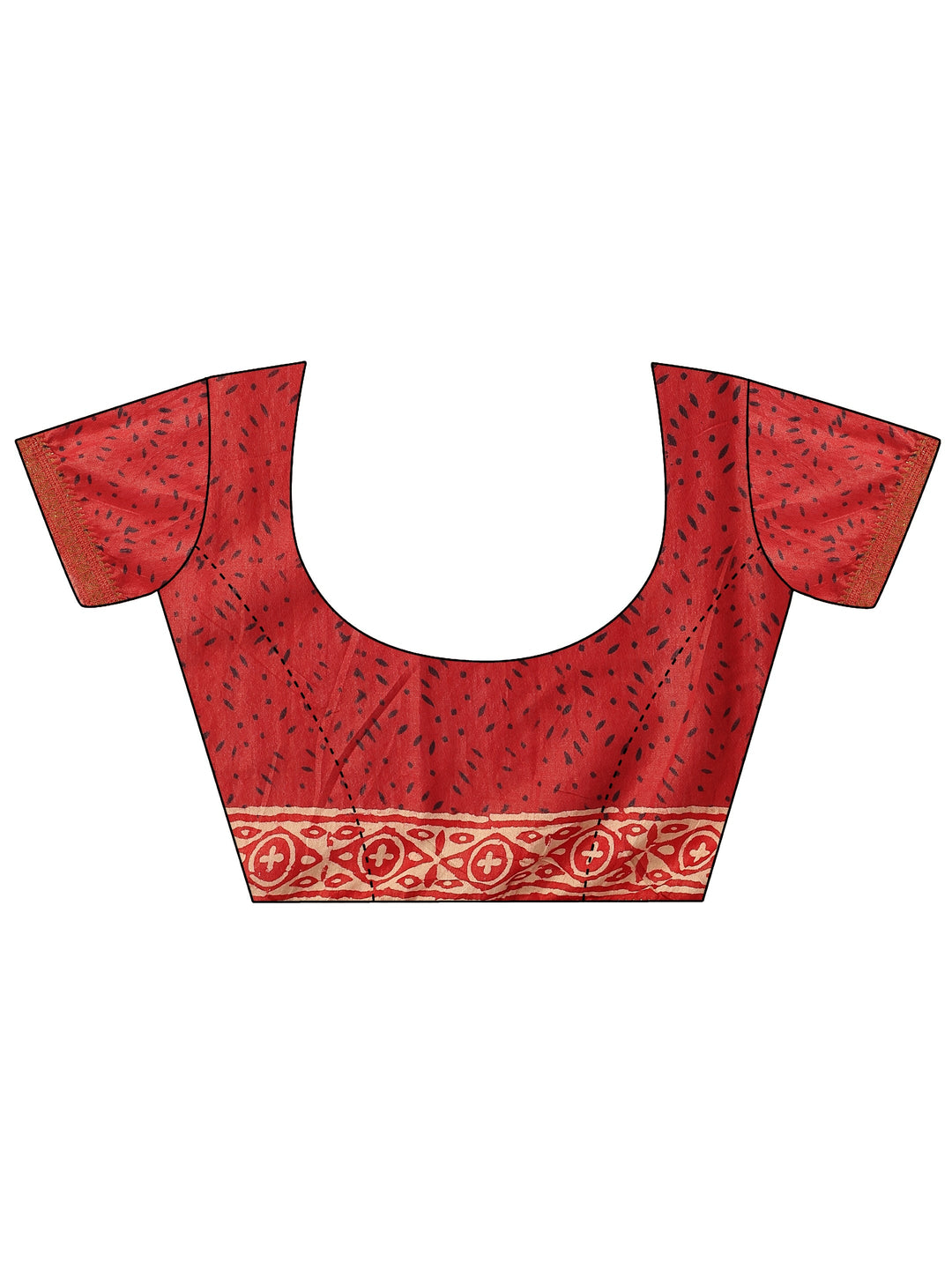  Red Ikat Printed Cotton Saree With Unstitched Blouse Piece 