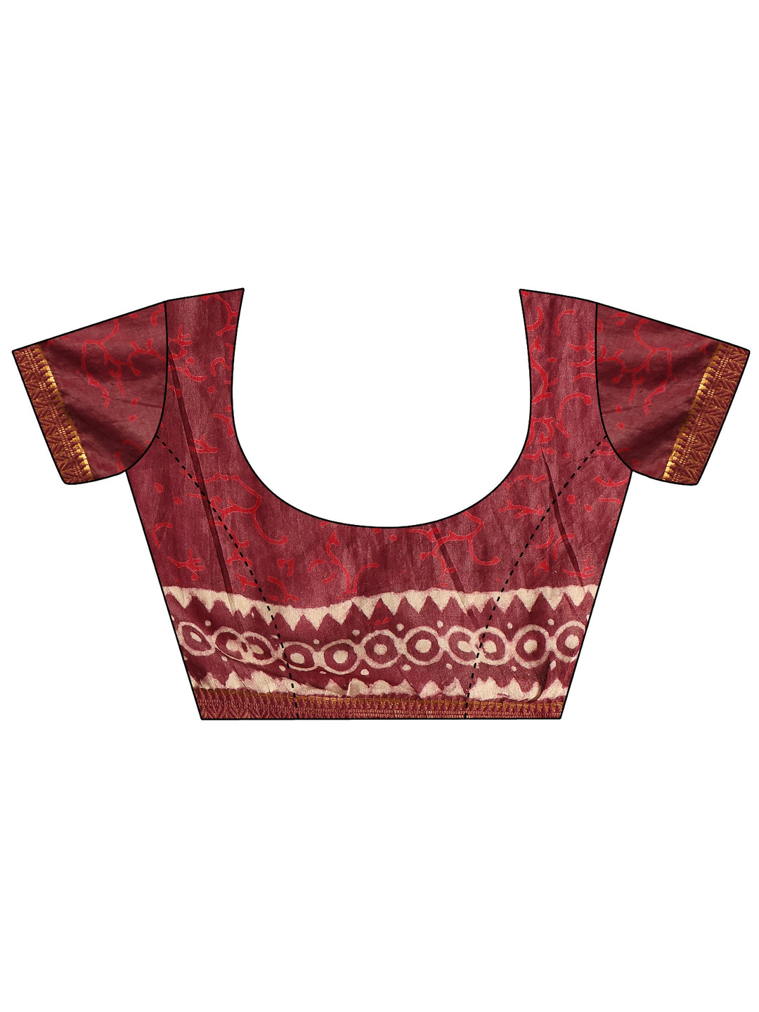  Burgundy Ikat Printed Cotton Saree With Unstitched Blouse Piece 