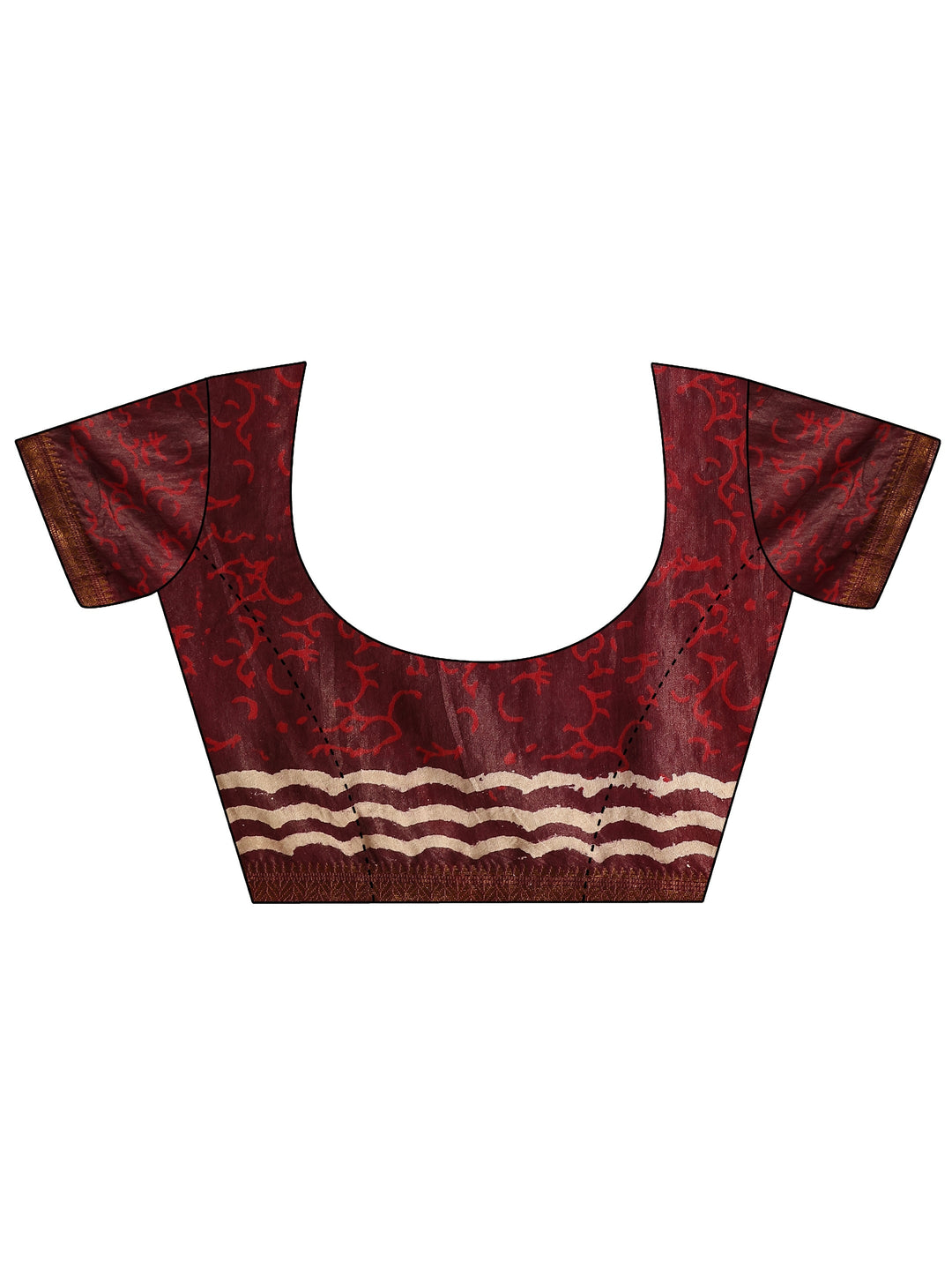  Maroon Printed Cotton Bagh Saree With Unstitched Blouse Piece 