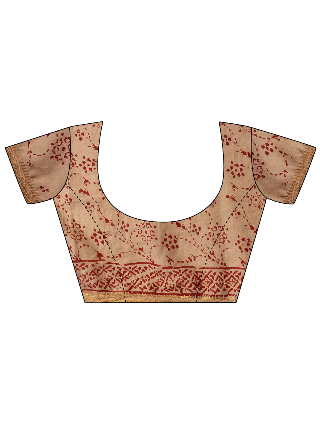  Beige Printed Cotton Saree With Unstitched Blouse Piece 