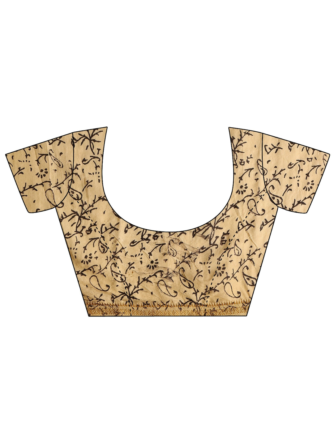  Beige Printed Cotton Kalamkari Saree With Unstitched Blouse Piece 