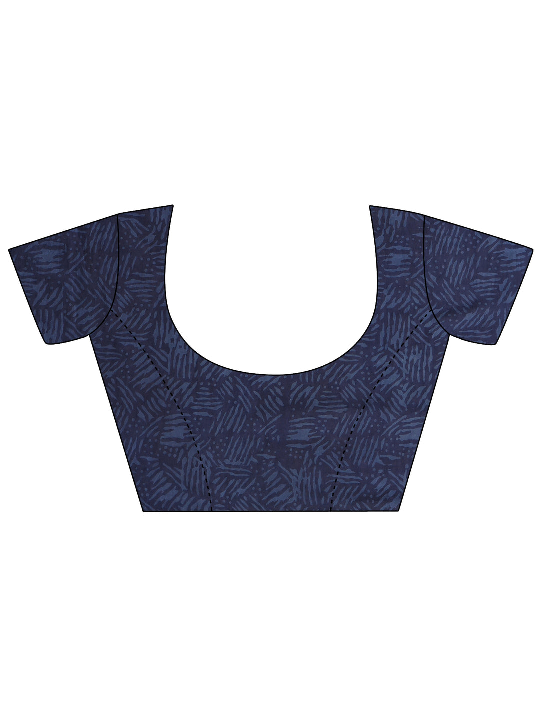  Blue Block Printed Cotton Saree With Unstitched Blouse Piece 