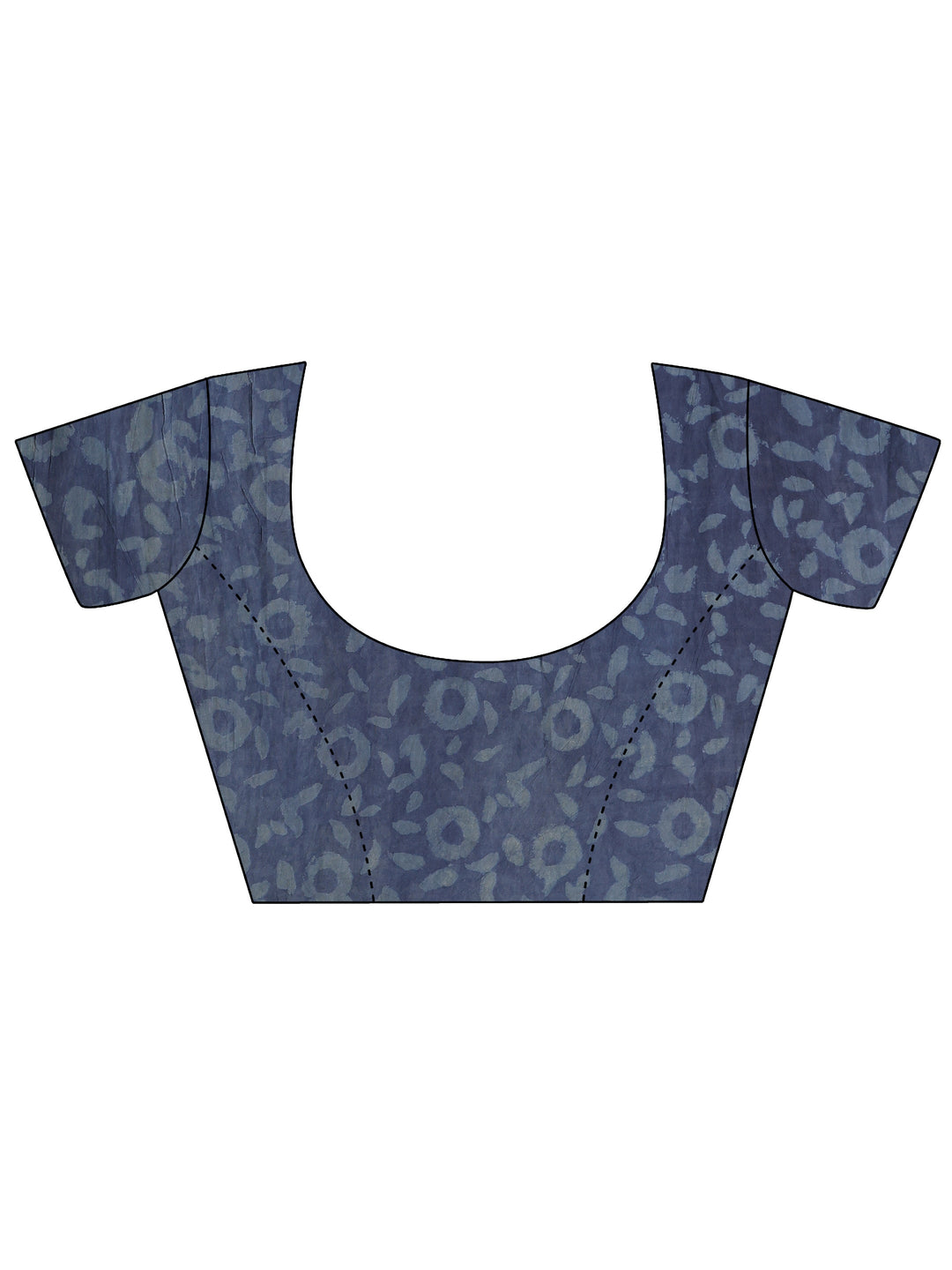  Blue Block Printed Cotton Saree With Unstitched Blouse Piece 