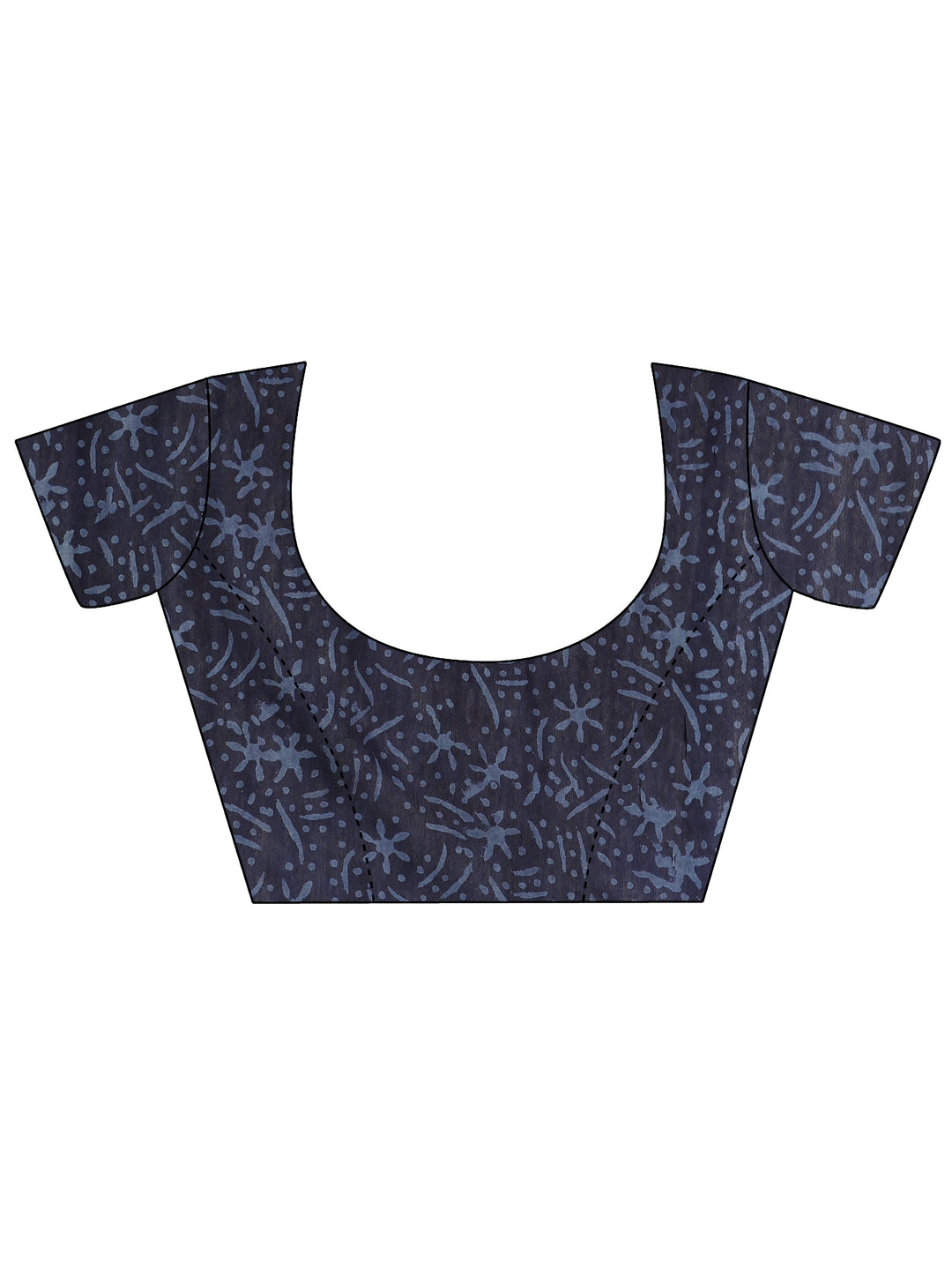  Blue Block Printed Cotton Saree With Unstitched Blouse Piece 