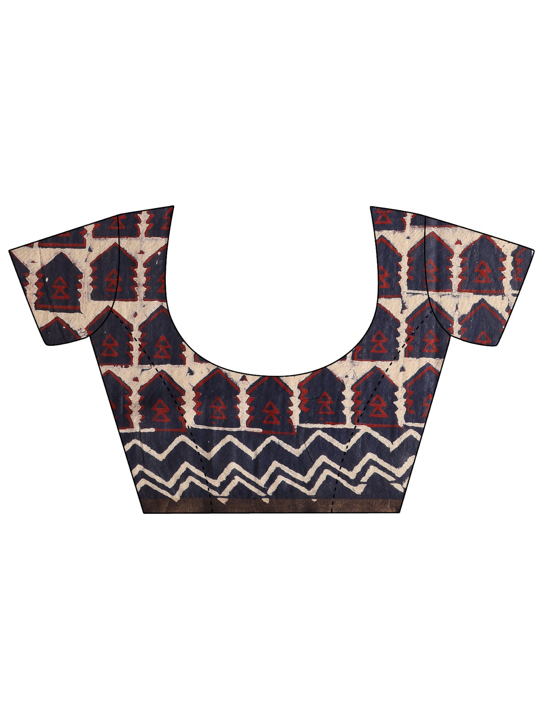  Blue Tribal Printed Cotton Saree With Unstitched Blouse Piece 