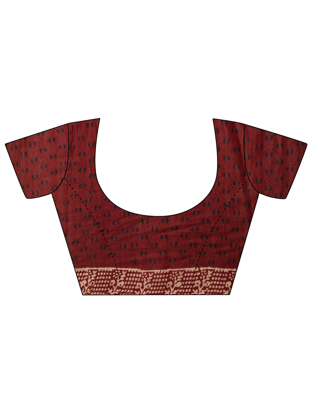  Maroon Geometric Printed Cotton Saree With Unstitched Blouse Piece 
