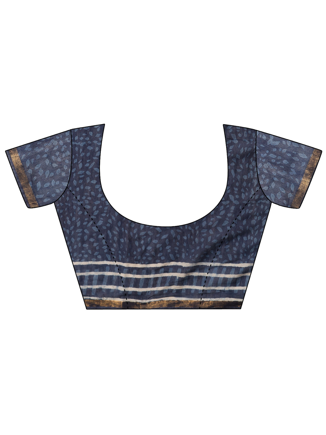  Blue Block Printed Cotton Saree With Unstitched Blouse Piece 
