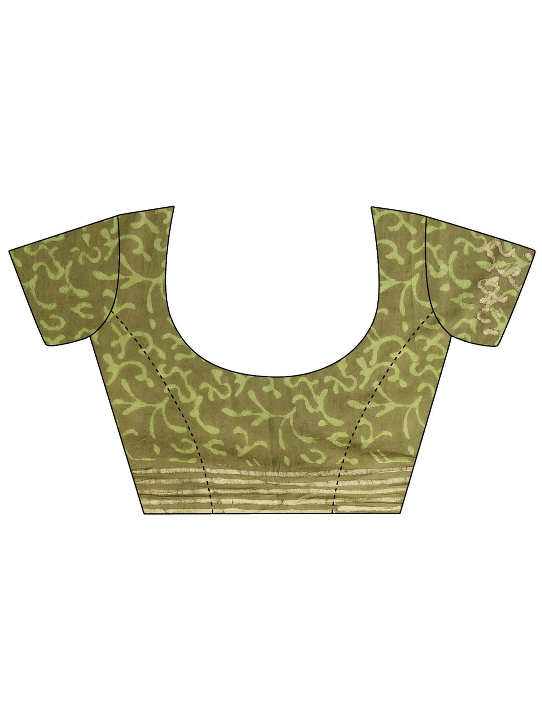  Green Abstract Printed Cotton Saree With Unstitched Blouse Piece 