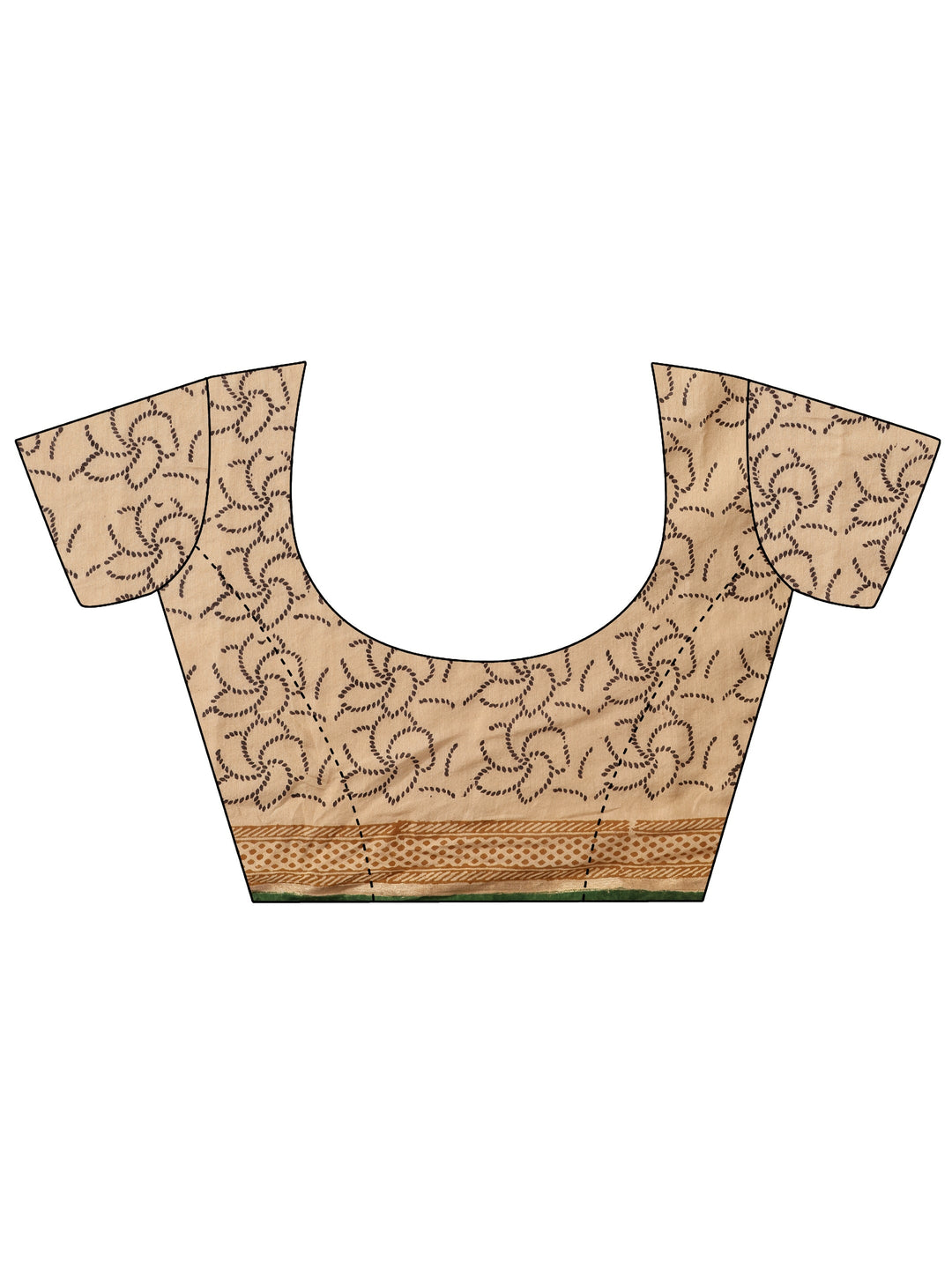  Khaki Printed Cotton Saree With Unstitched Blouse Piece 