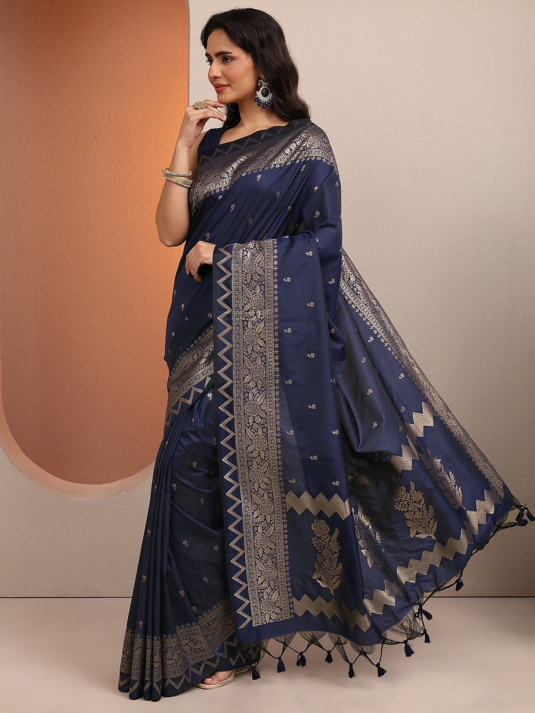  Blue Woven Design Banarsi Silk Blend Saree With Unstitched Blouse Piece 