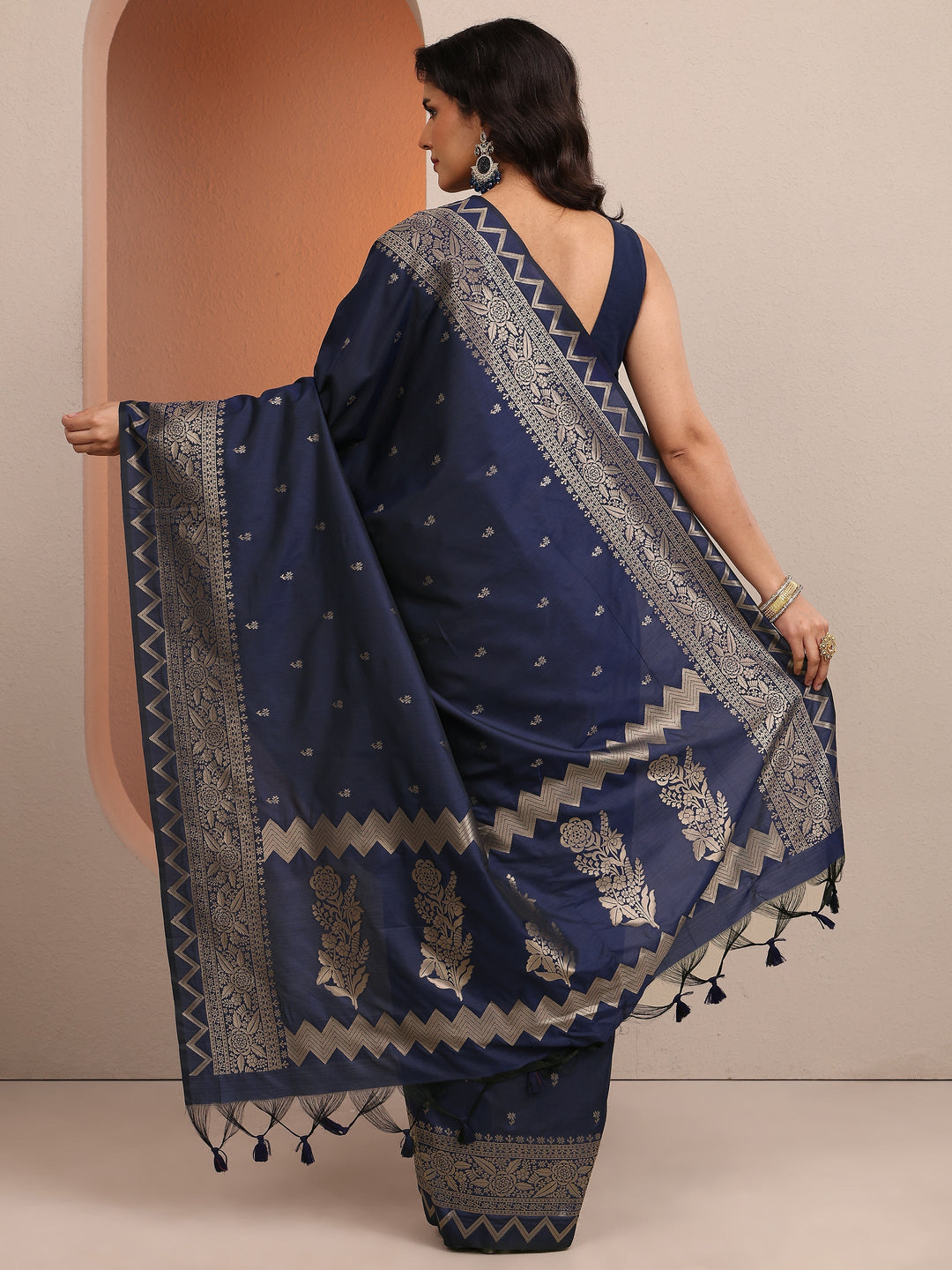  Blue Woven Design Banarsi Silk Blend Saree With Unstitched Blouse Piece 