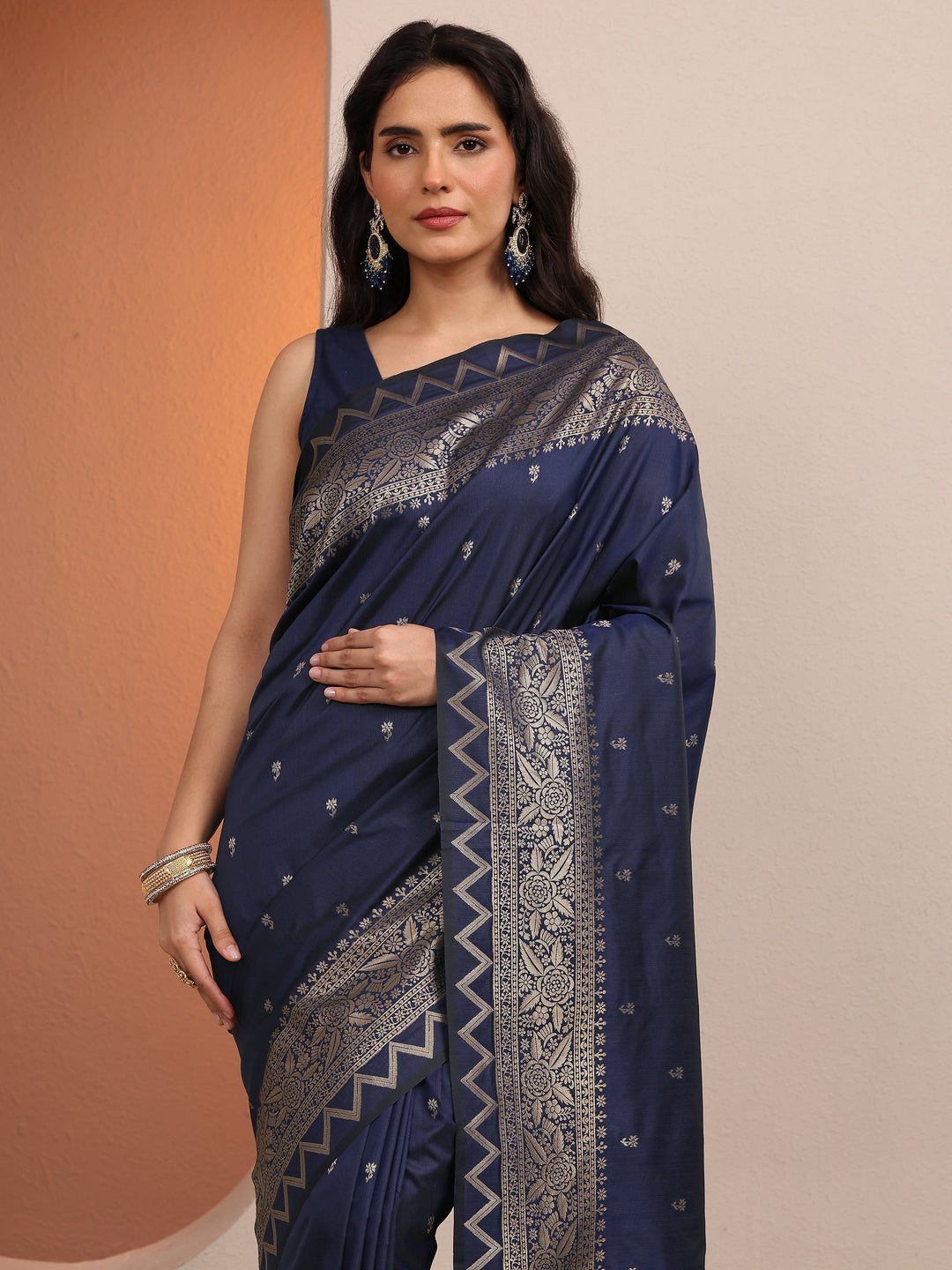  Blue Woven Design Banarsi Silk Blend Saree With Unstitched Blouse Piece 