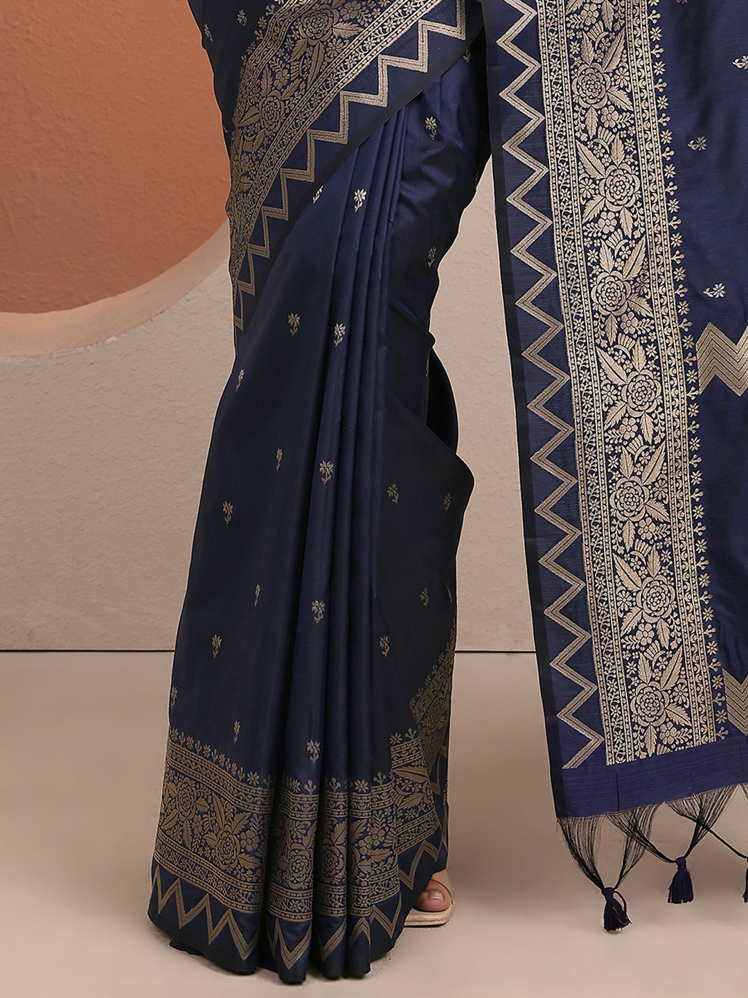  Blue Woven Design Banarsi Silk Blend Saree With Unstitched Blouse Piece 