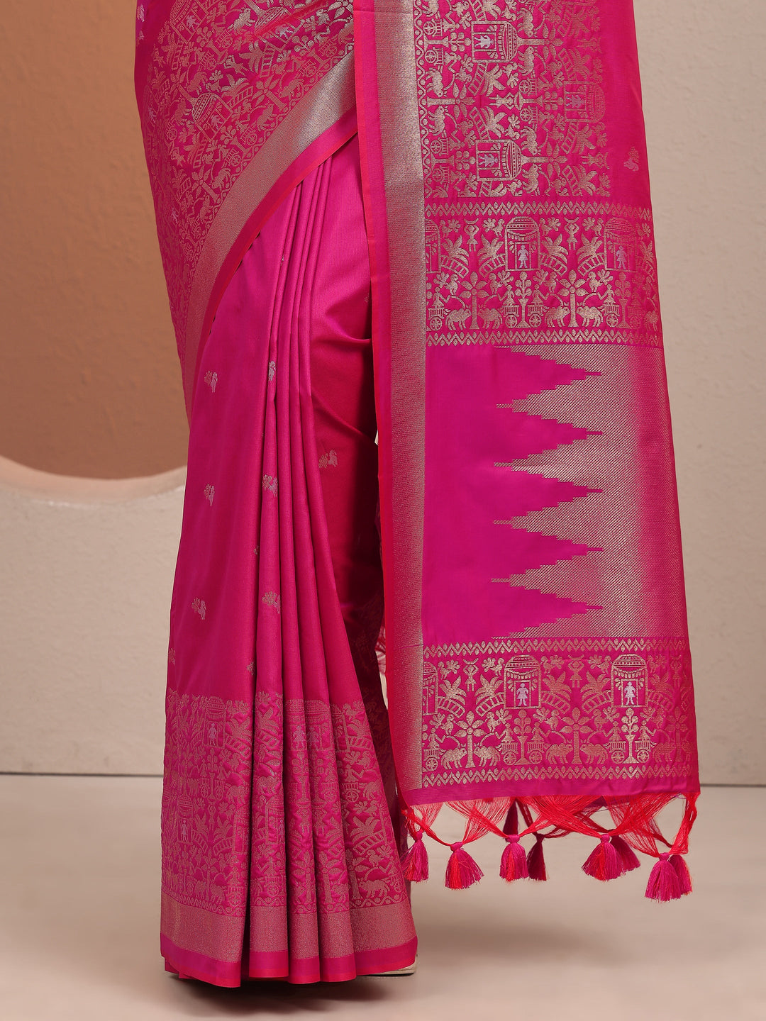  Pink Woven Design Banarsi Silk Blend Saree With Unstitched Blouse Piece 