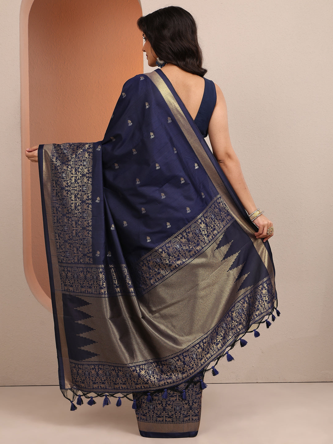  Blue Woven Design Banarsi Silk Blend Saree With Unstitched Blouse Piece 