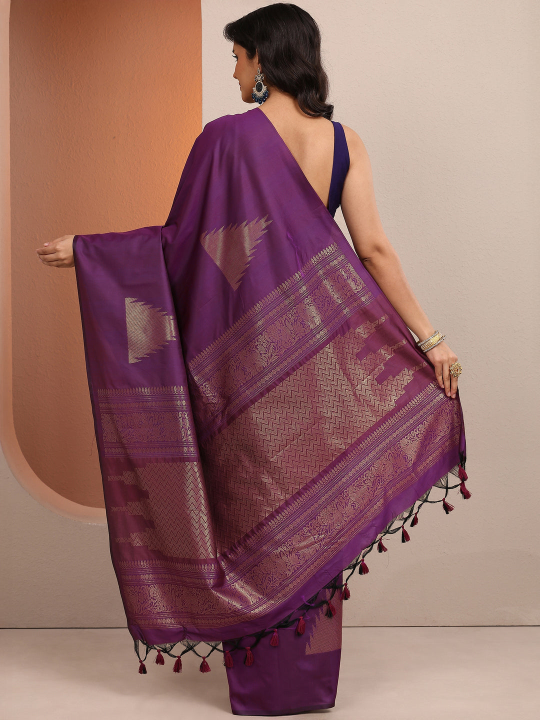  Purple Solid Silk Blend Saree With Unstitched Blouse Piece 