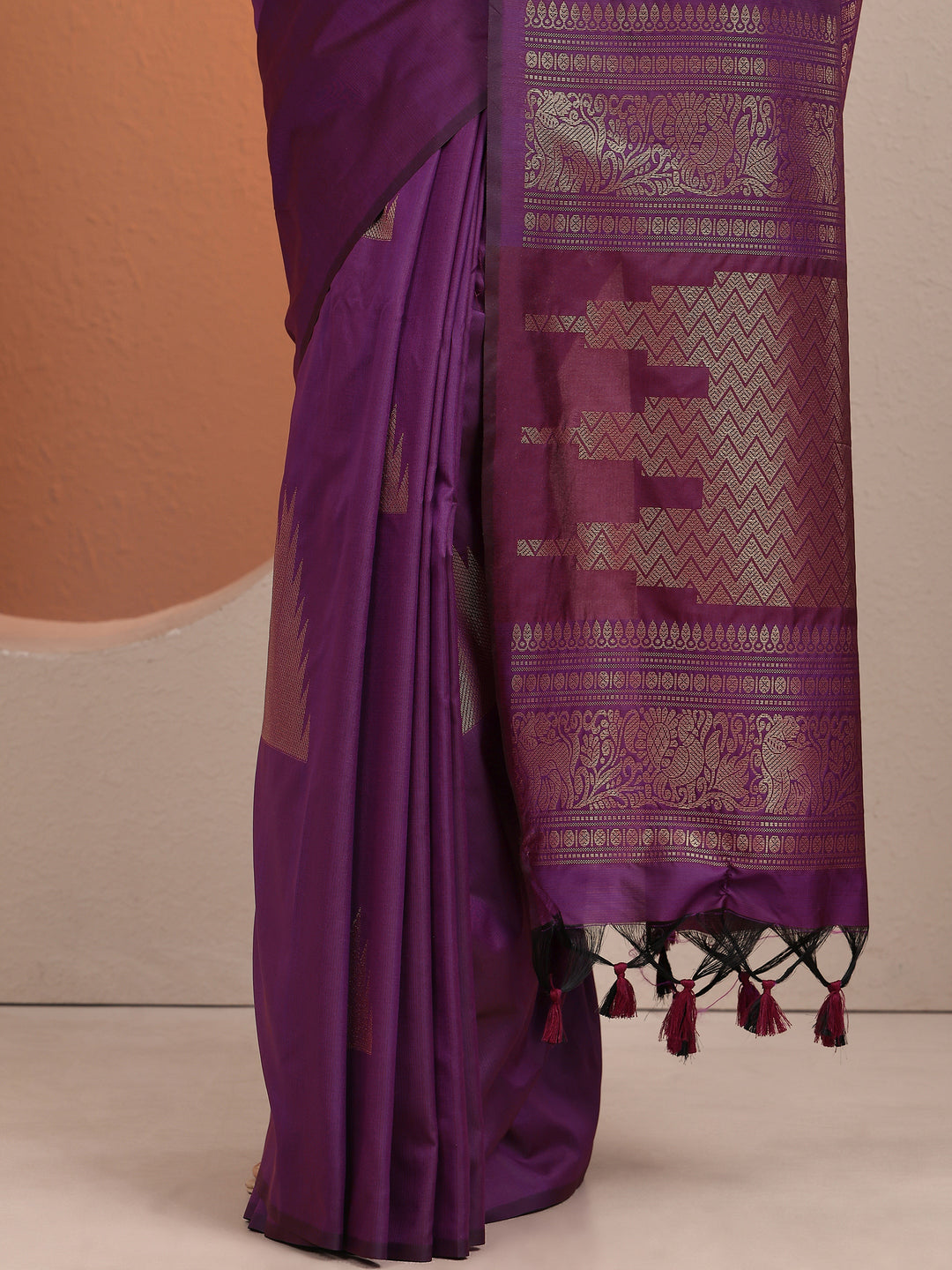  Purple Solid Silk Blend Saree With Unstitched Blouse Piece 