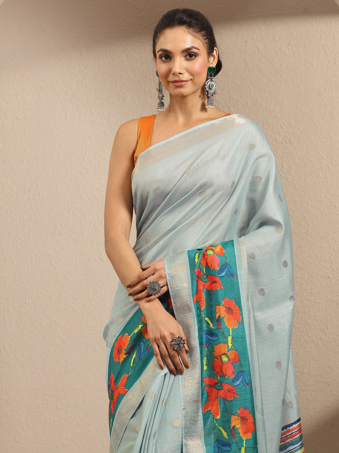  Blue Woven Design Silk Blend Saree With Unstitched Blouse Piece 