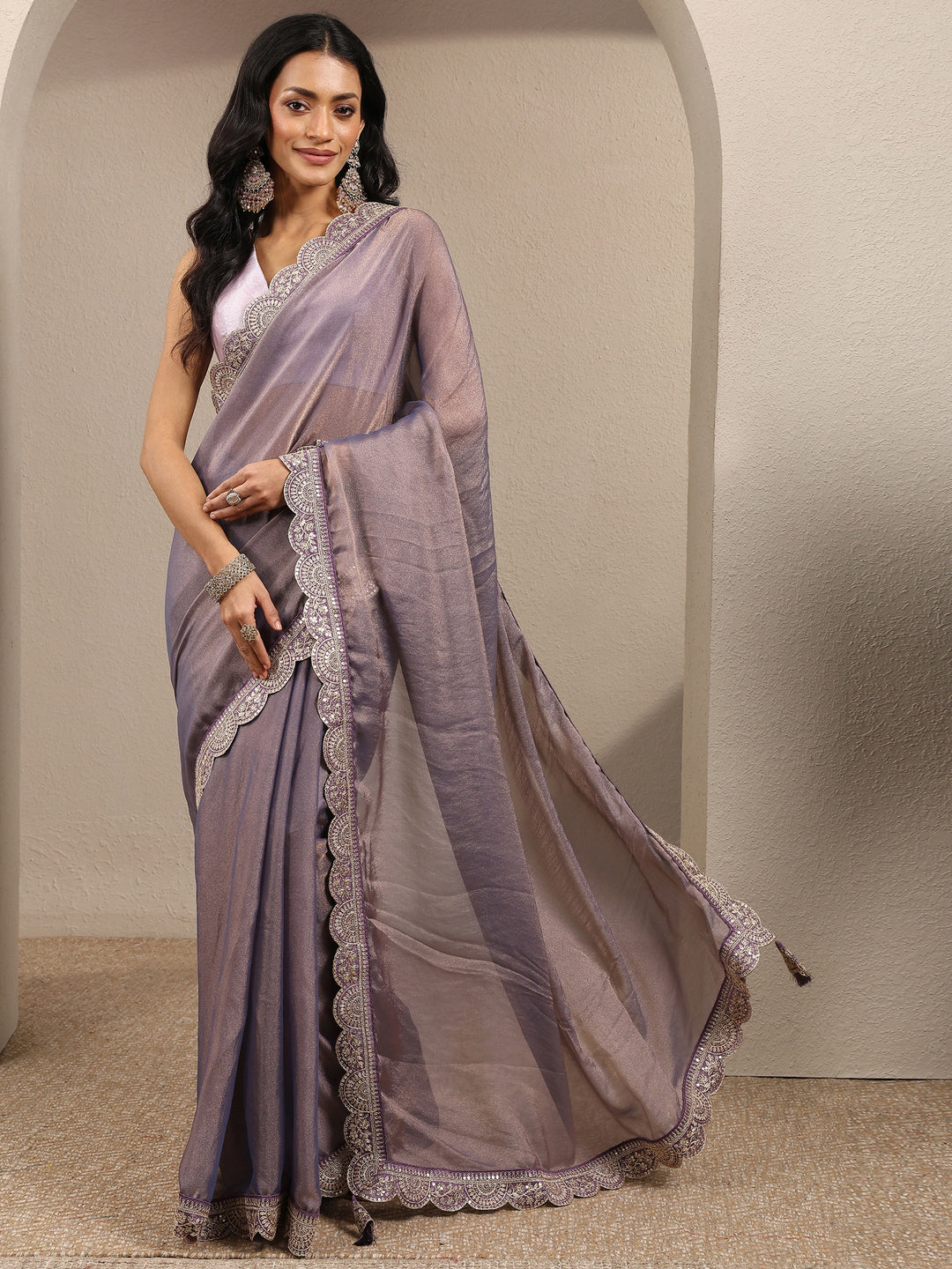  Lavender Solid Organza Saree With Unstitched Blouse Piece 