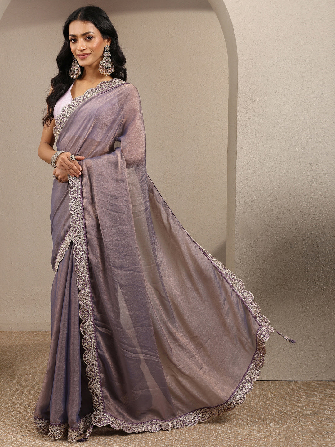  Lavender Solid Organza Saree With Unstitched Blouse Piece 