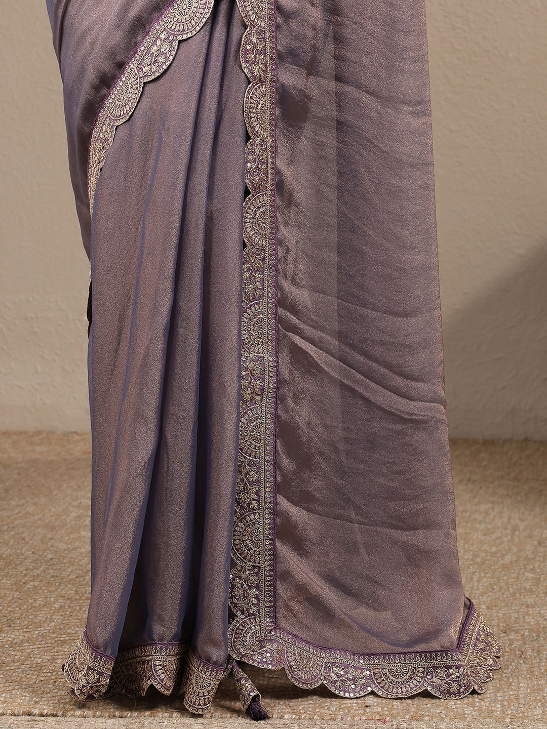  Lavender Solid Organza Saree With Unstitched Blouse Piece 