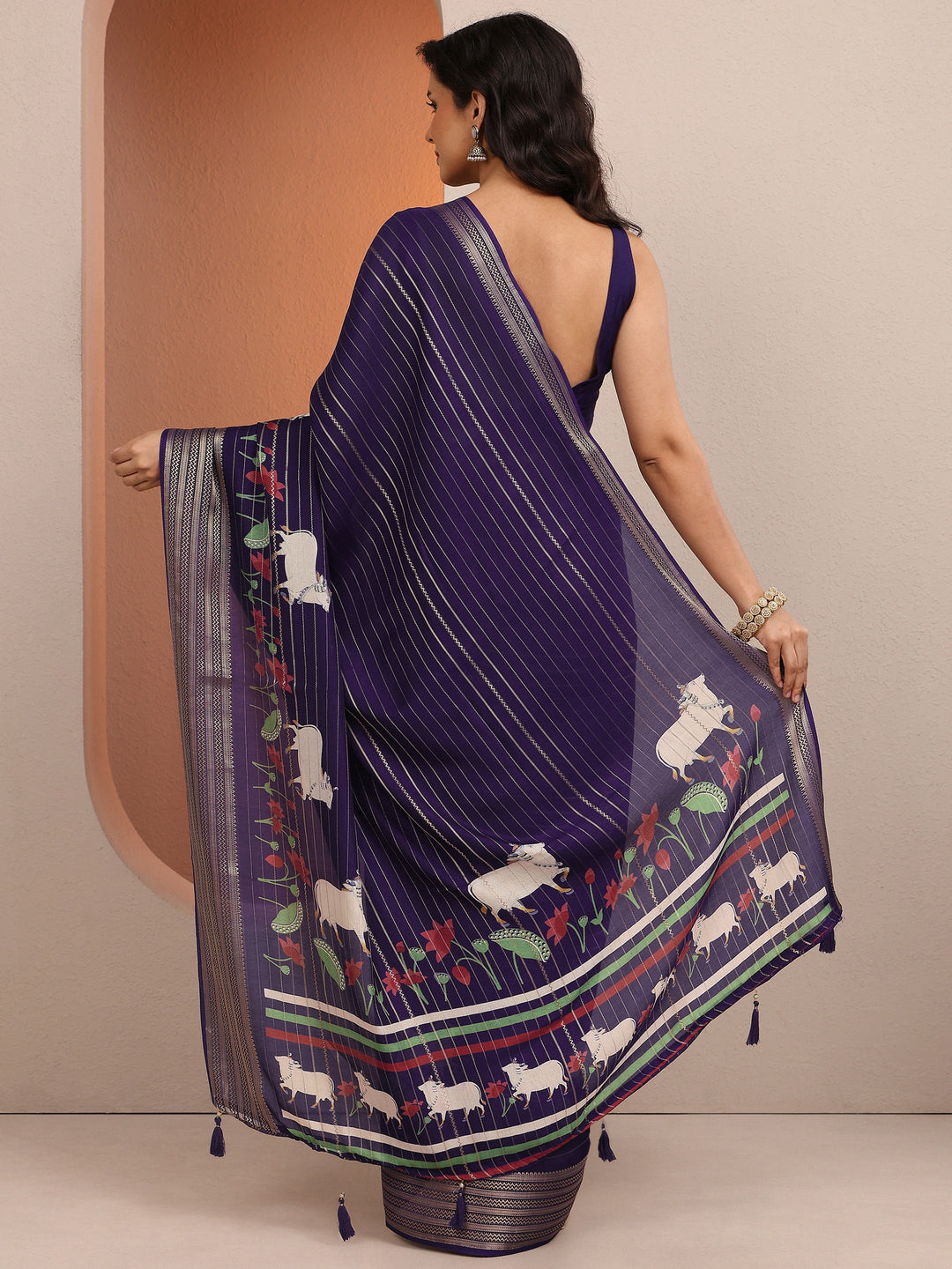  Purple Printed Silk Blend Saree With Unstitched Blouse Piece 