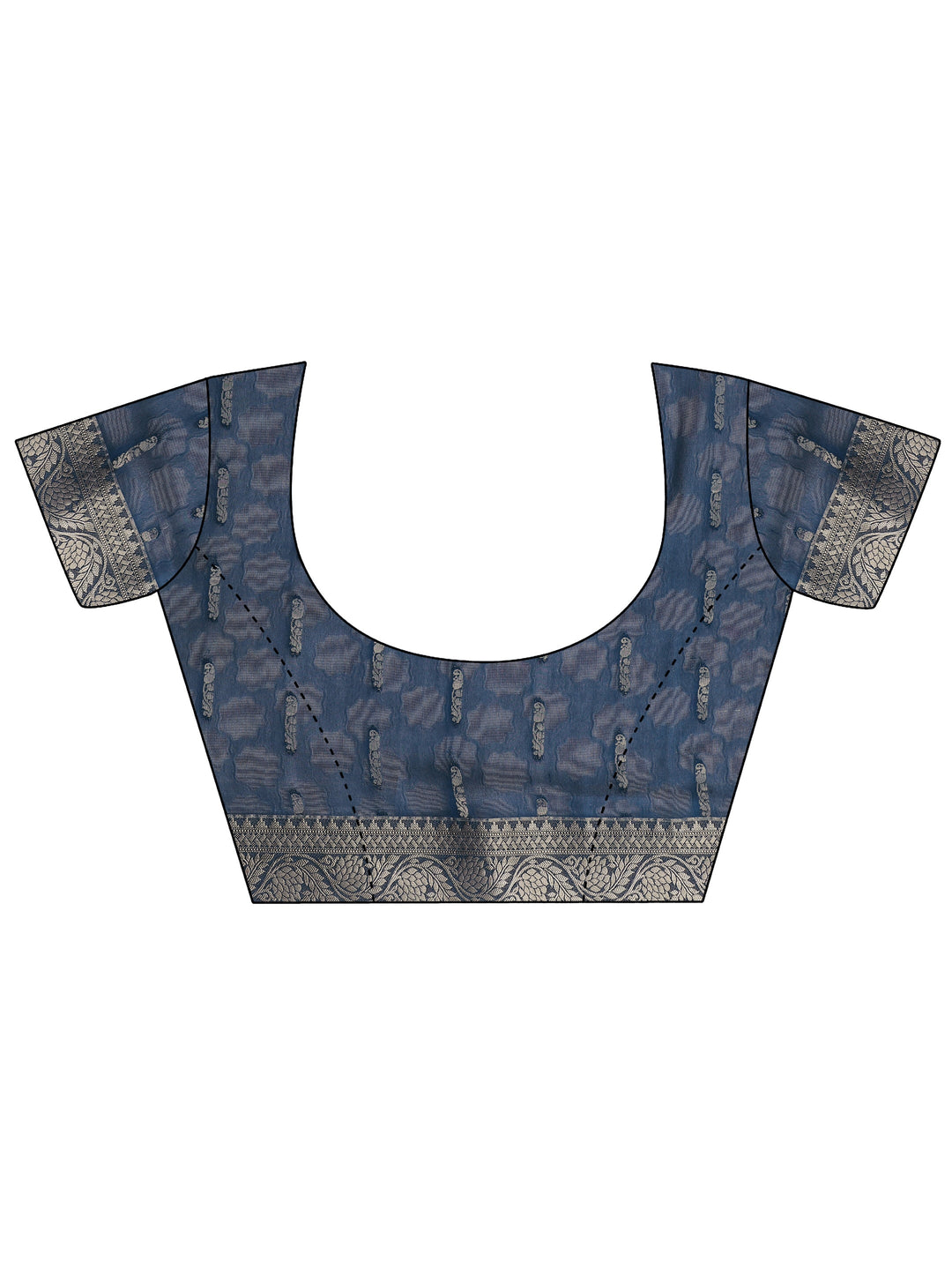  Blue Printed Silk Blend Saree With Unstitched Blouse Piece 