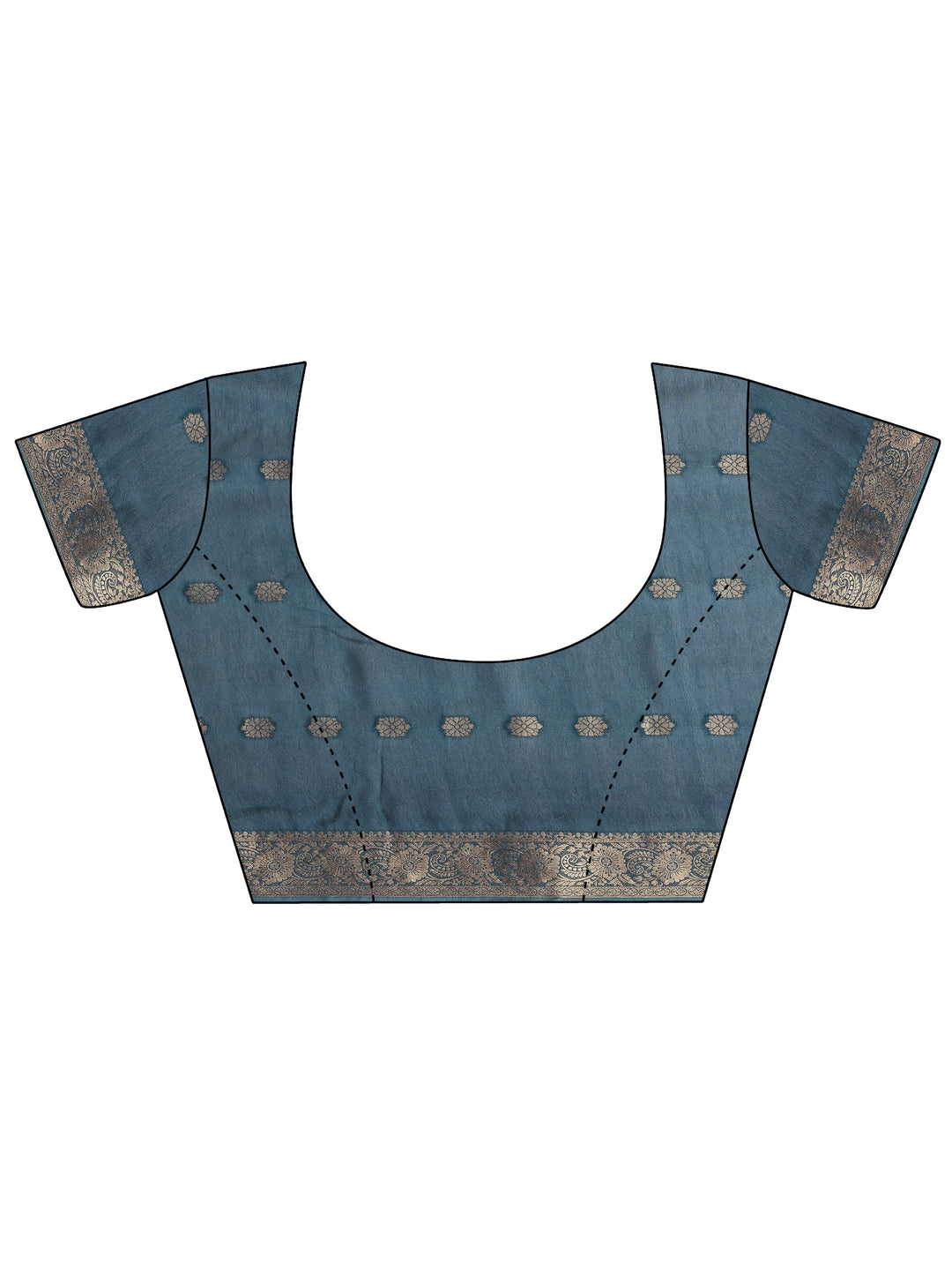  Blue Printed Silk Blend Saree With Unstitched Blouse Piece 