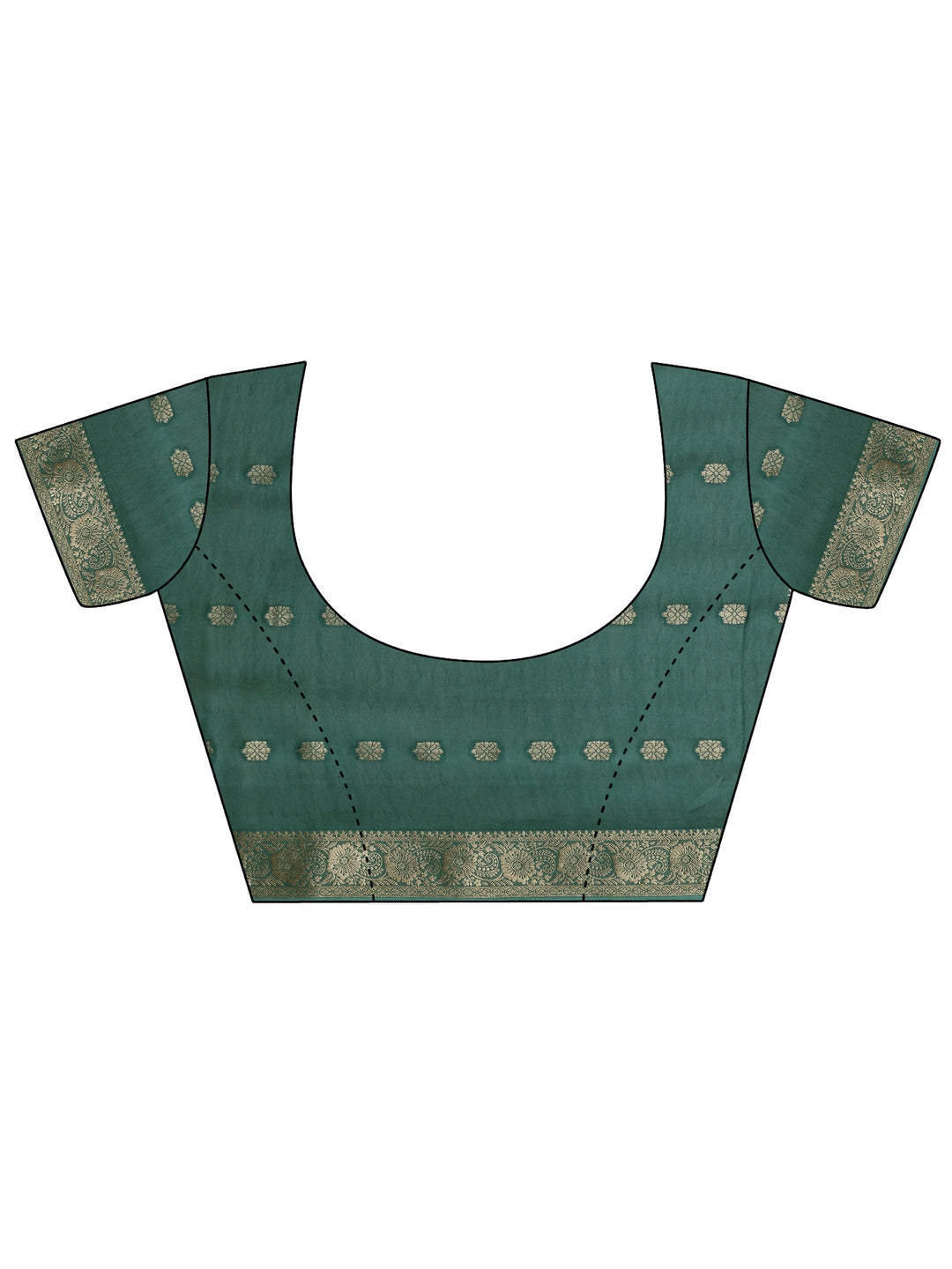  Green Printed Silk Blend Saree With Unstitched Blouse Piece 