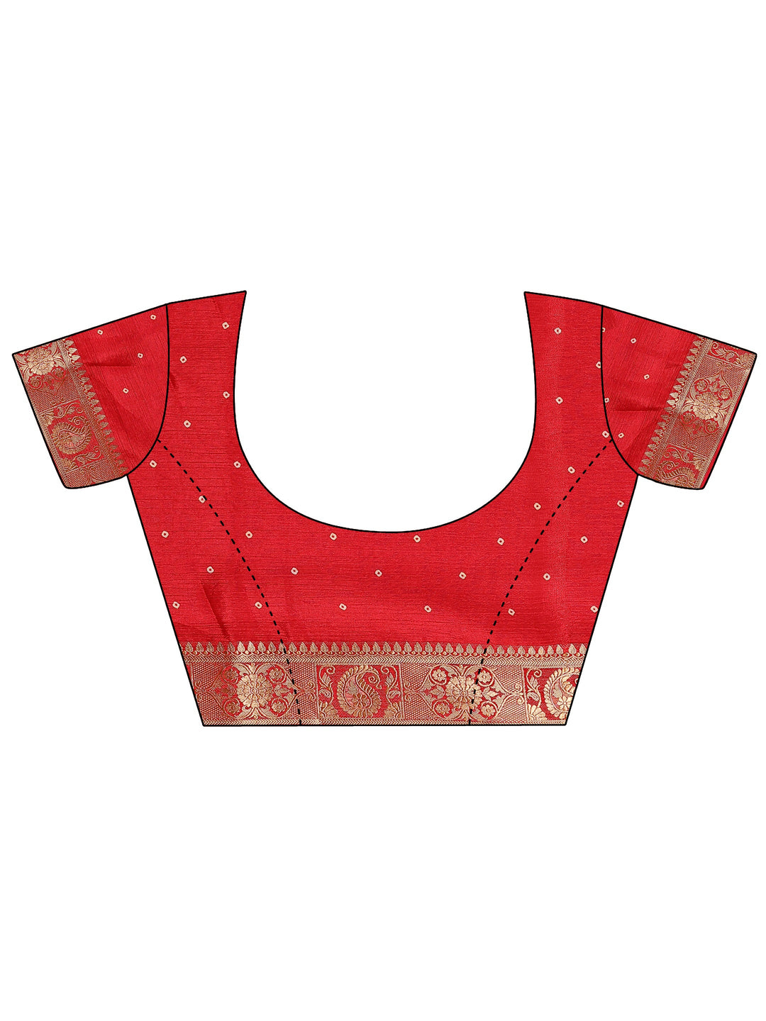  Red Bandhani Printed Silk Blend Saree With Unstitched Blouse Piece 