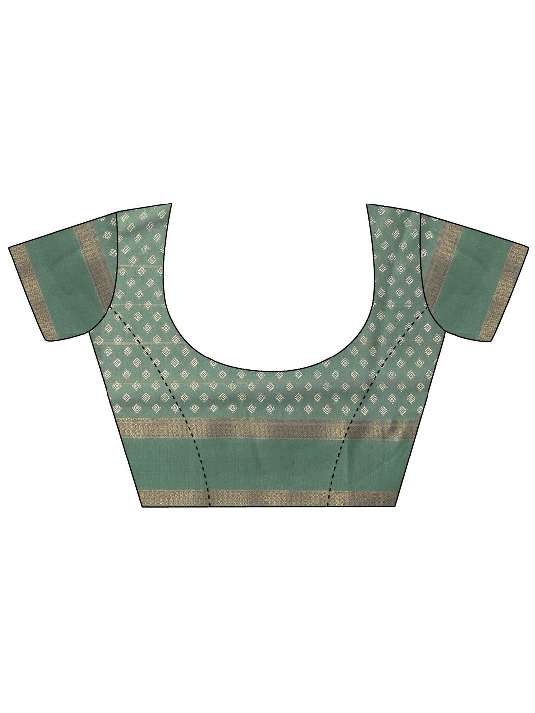  Green Printed Silk Blend Saree With Unstitched Blouse Piece 