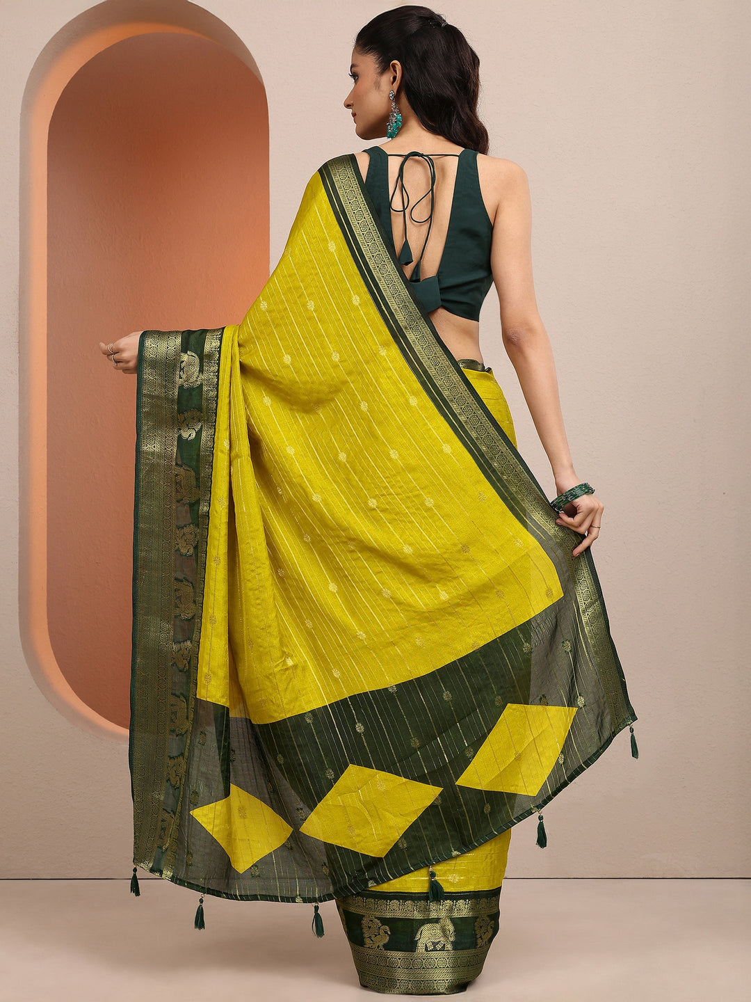  Lime Green Woven Design Banarsi Silk Blend Saree With Unstitched Blouse Piece 