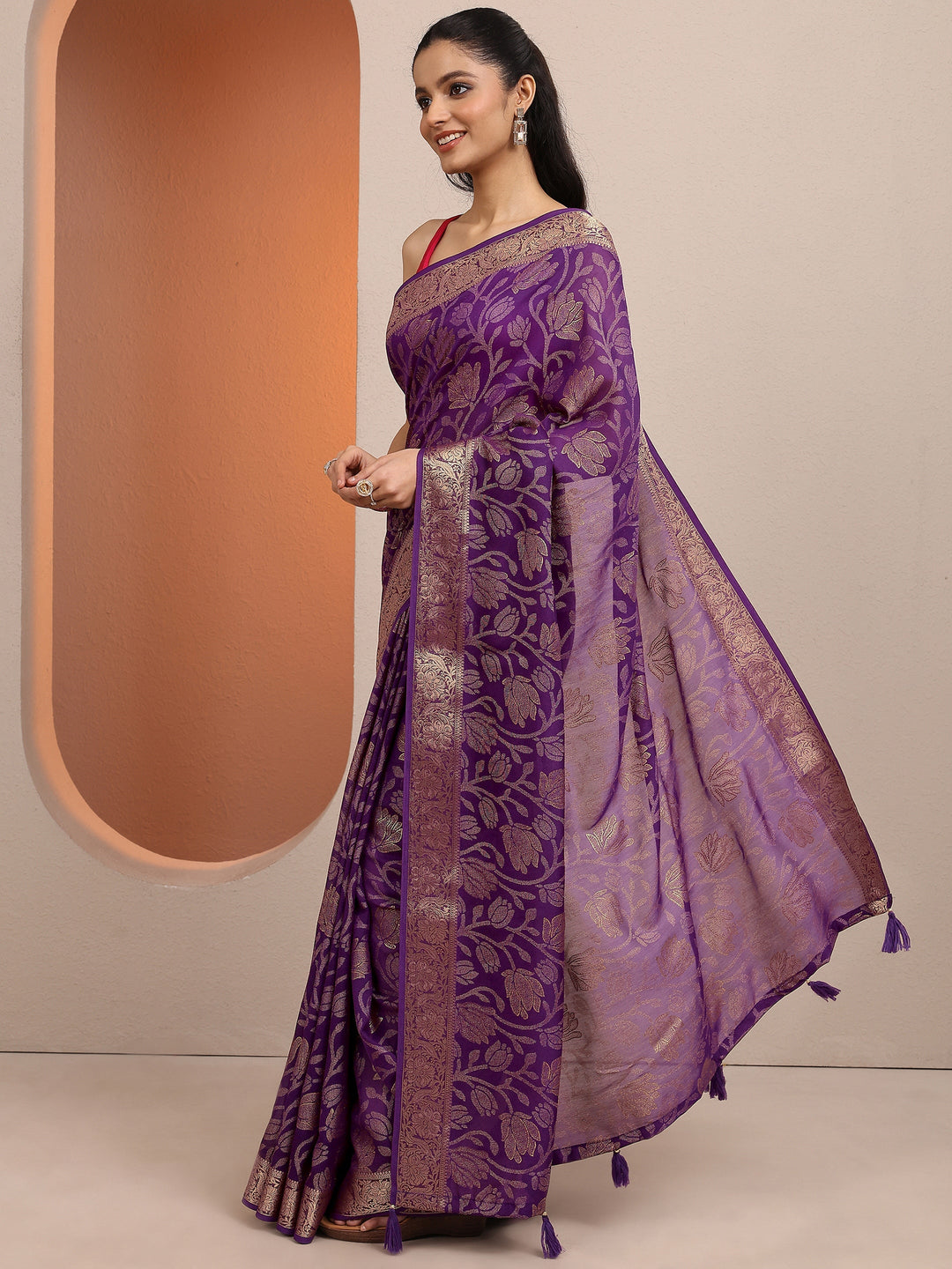  Purple Woven Design Banarsi Silk Blend Saree With Unstitched Blouse Piece 