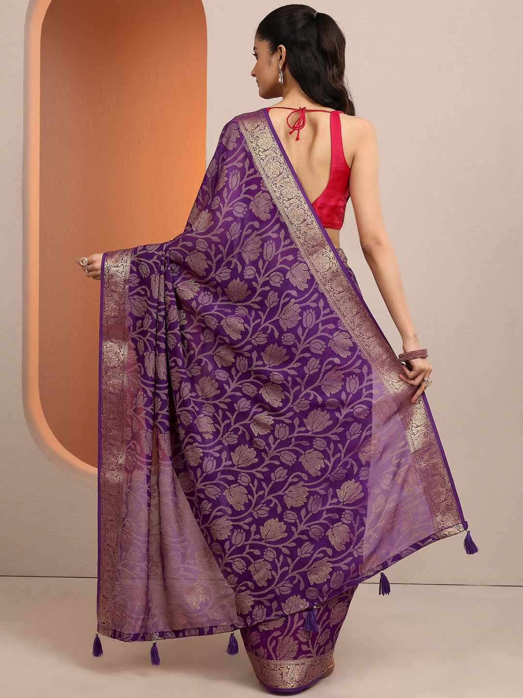  Purple Woven Design Banarsi Silk Blend Saree With Unstitched Blouse Piece 
