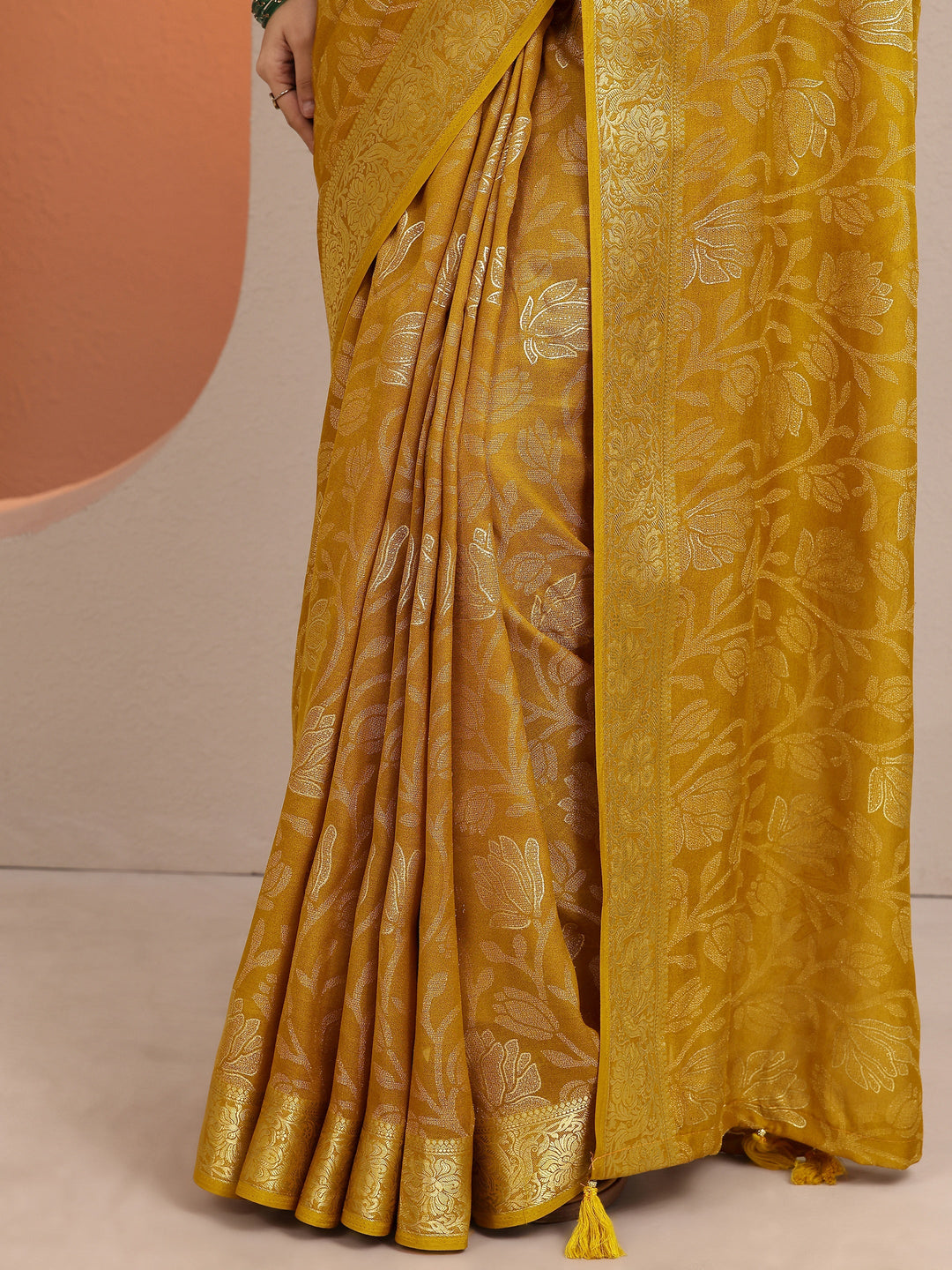  Mustard Woven Design Banarsi Silk Blend Saree With Unstitched Blouse Piece 