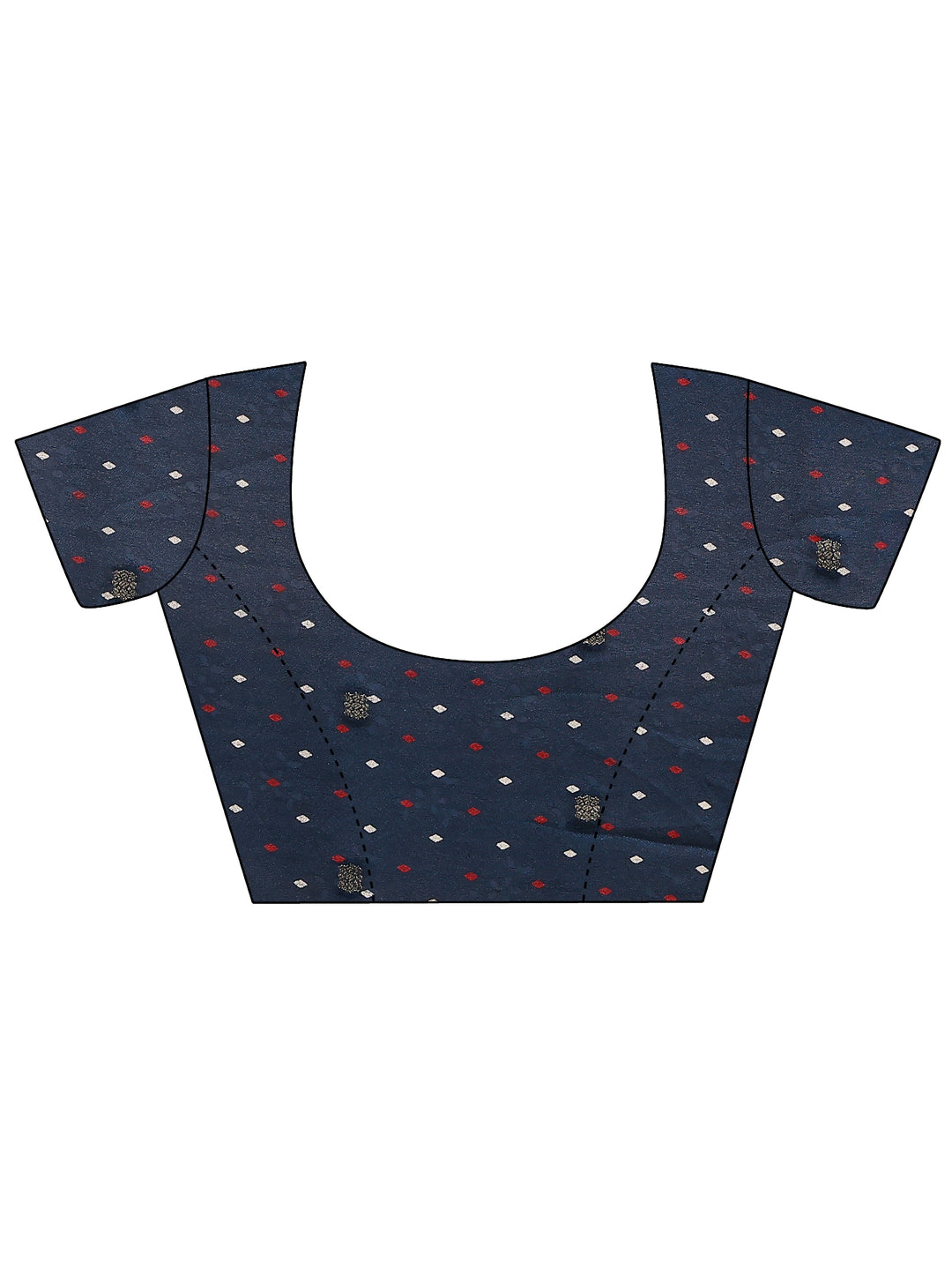  Navy Blue Printed Silk Blend Saree With Unstitched Blouse Piece 