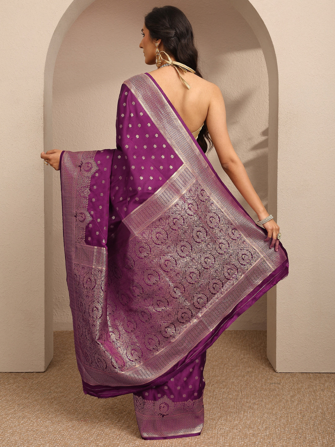 Burgundy Embroidered Silk Blend Saree With Unstitched Blouse Piece 