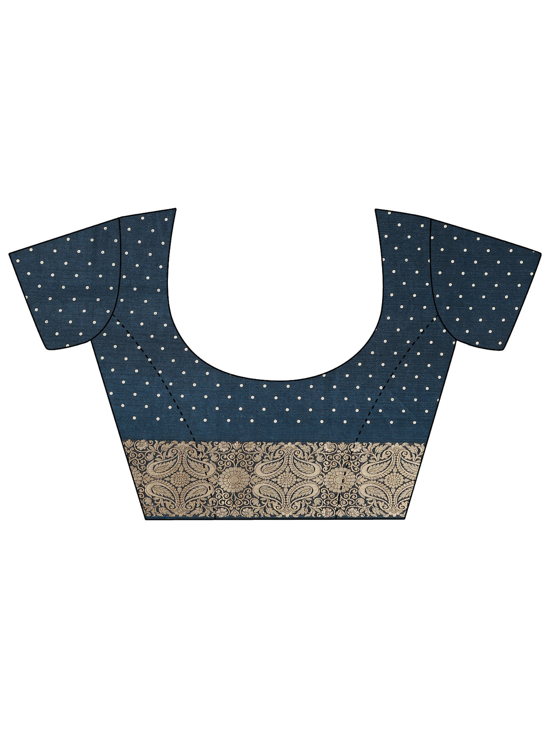  Navy Blue Geometric Printed Silk Blend Saree With Unstitched Blouse Piece 