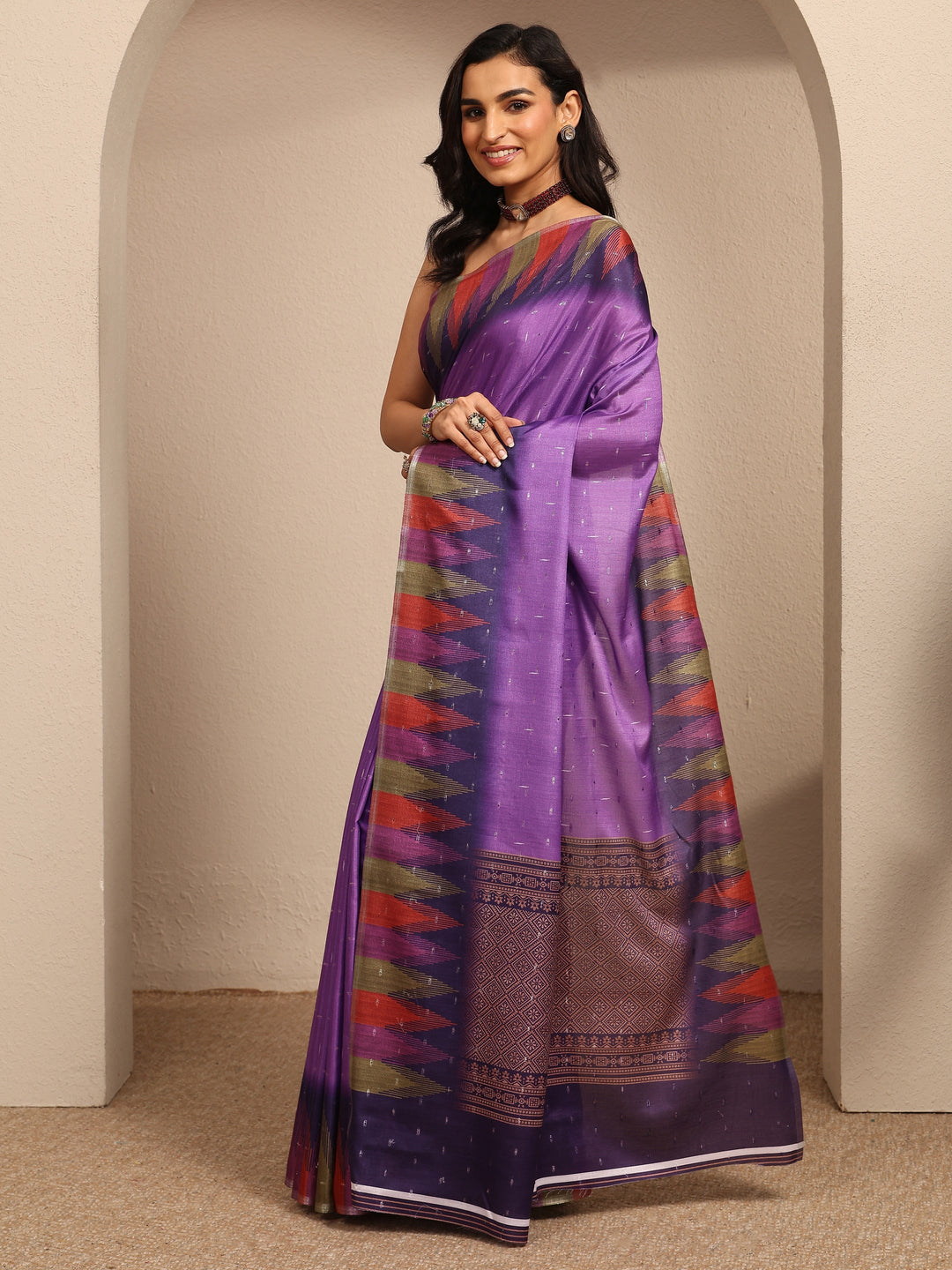  Purple Ikat Woven Design Silk Blend Saree With Unstitched Blouse Piece 