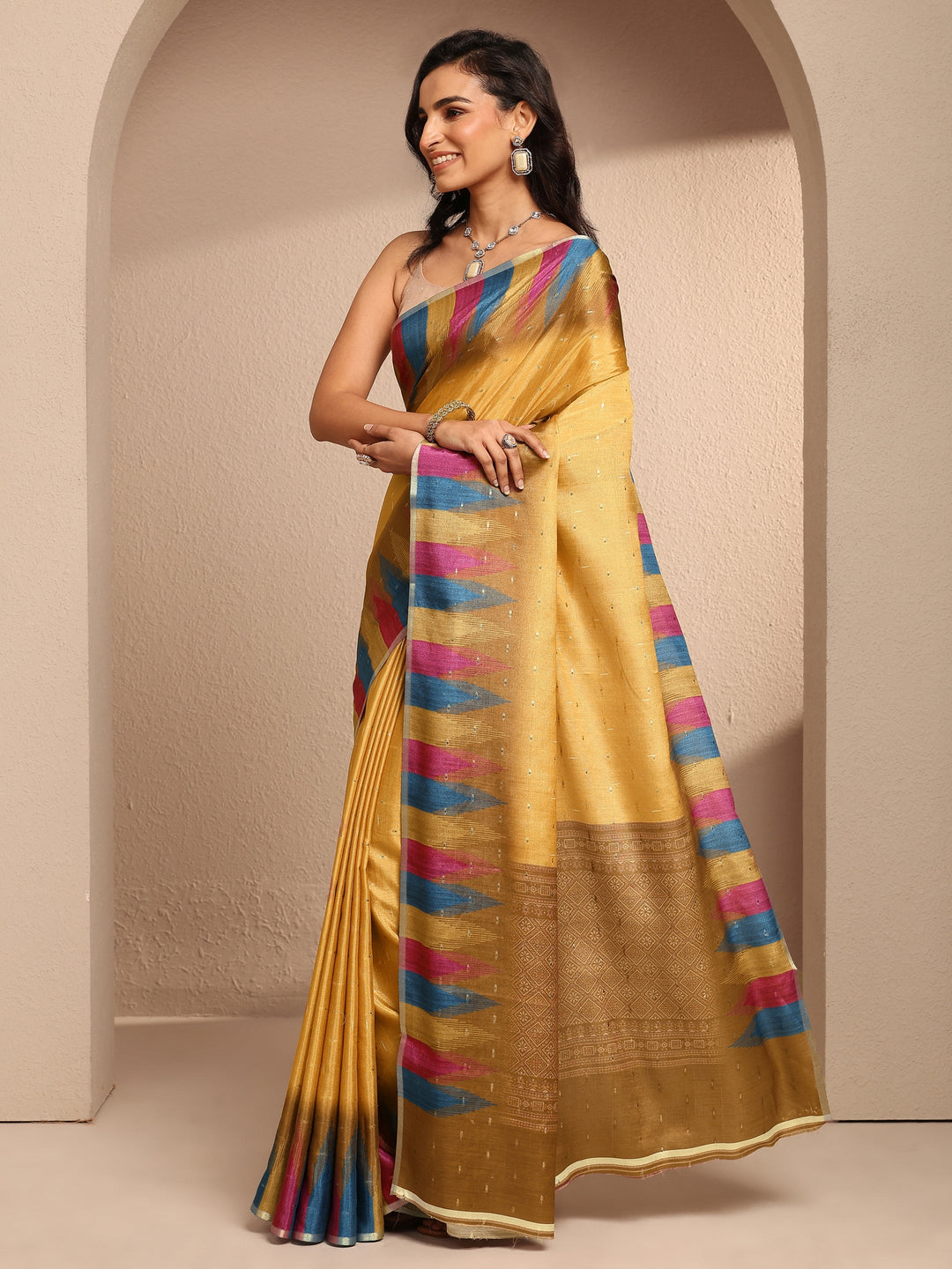  Mustard Woven Design Silk Blend Saree With Unstitched Blouse Piece 