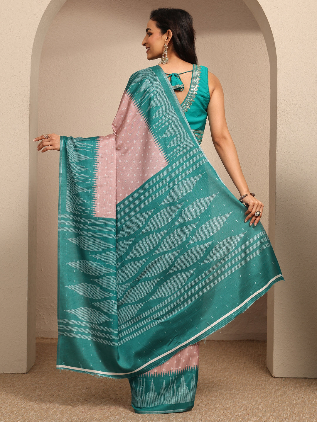  Pink Woven Design Silk Blend Saree With Unstitched Blouse Piece 